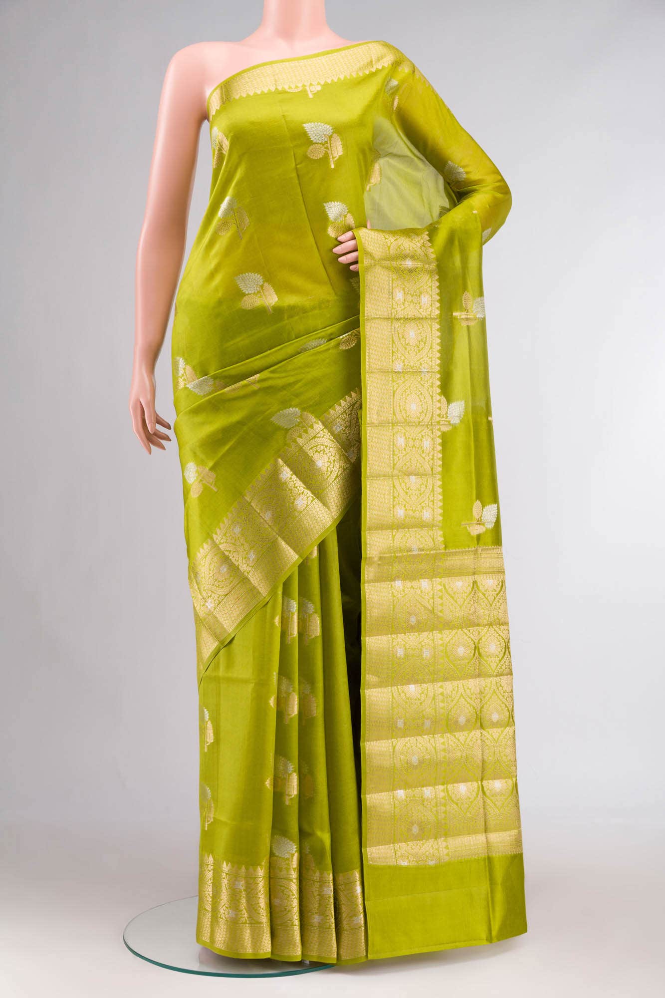 Green Banarasi Raw Silk Saree