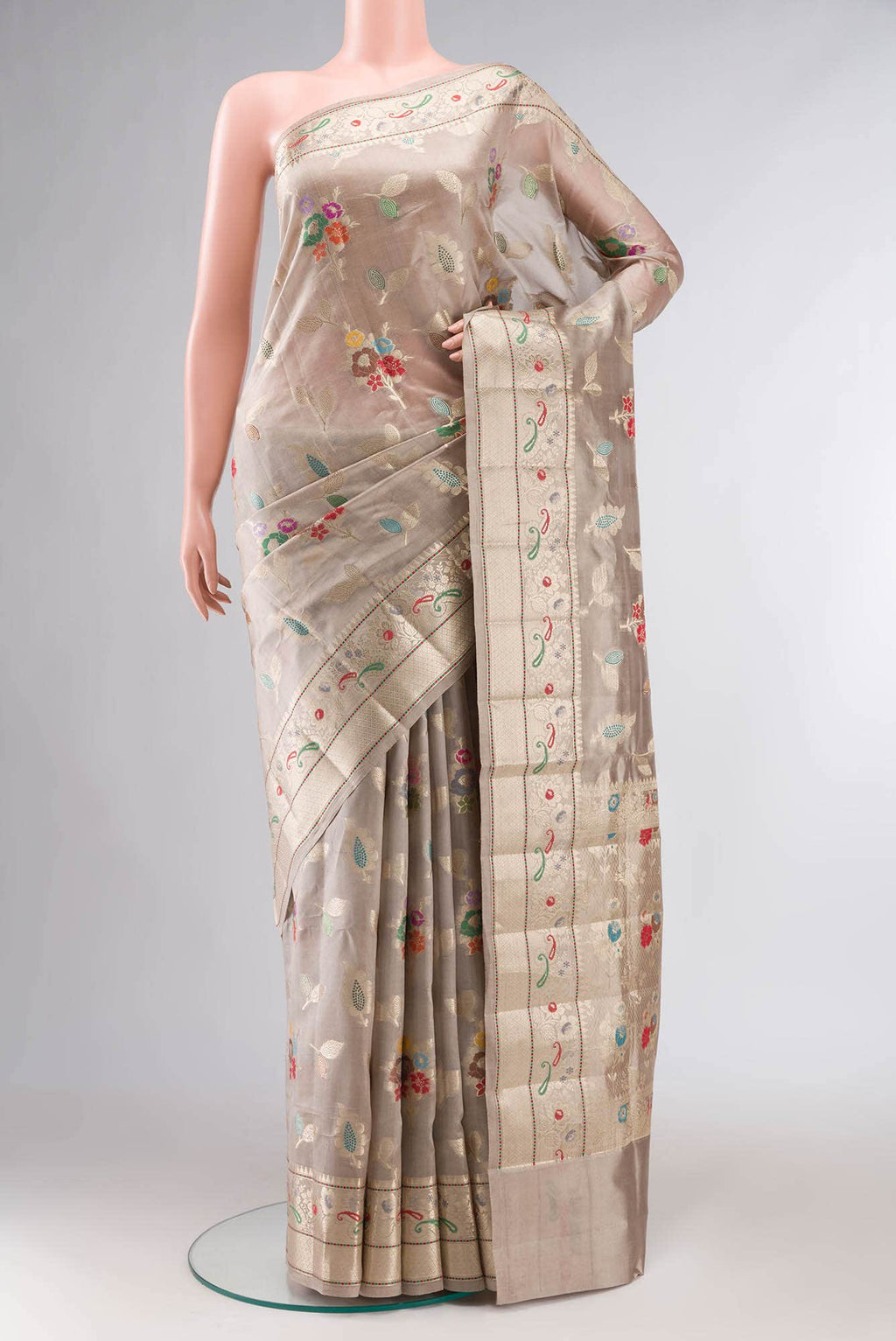 Dark Beige Banarasi Raw Silk Saree