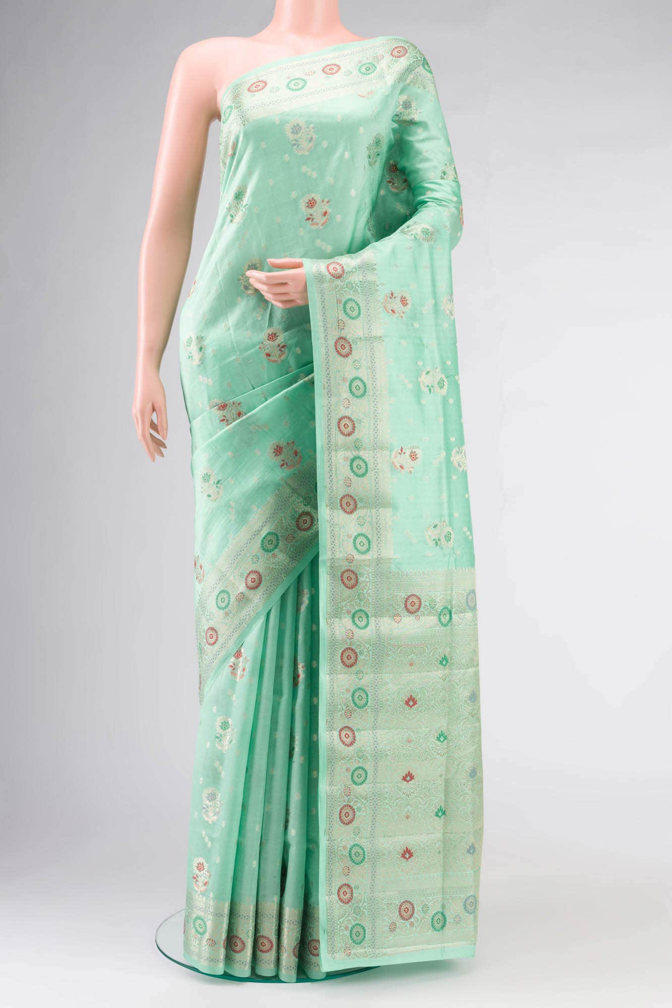 Green Banarasi Raw Silk Saree