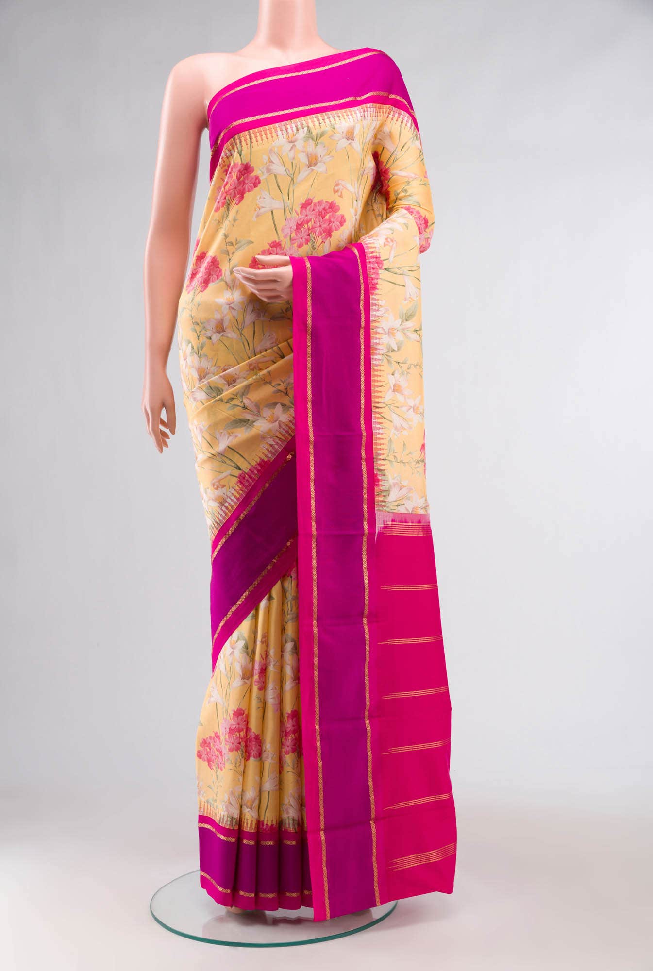 Pink Printed Silk Saree
