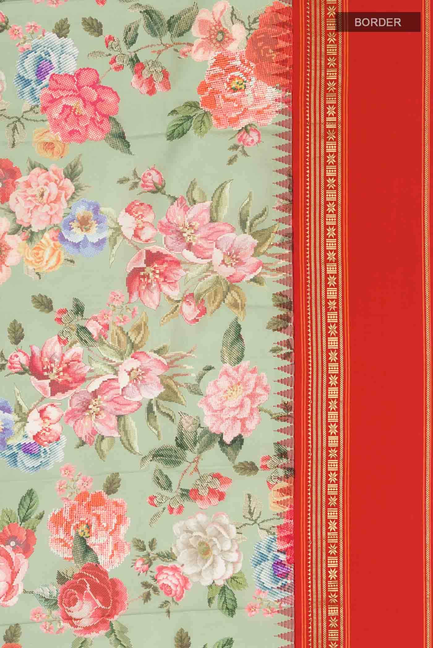 Green Printed Silk Saree