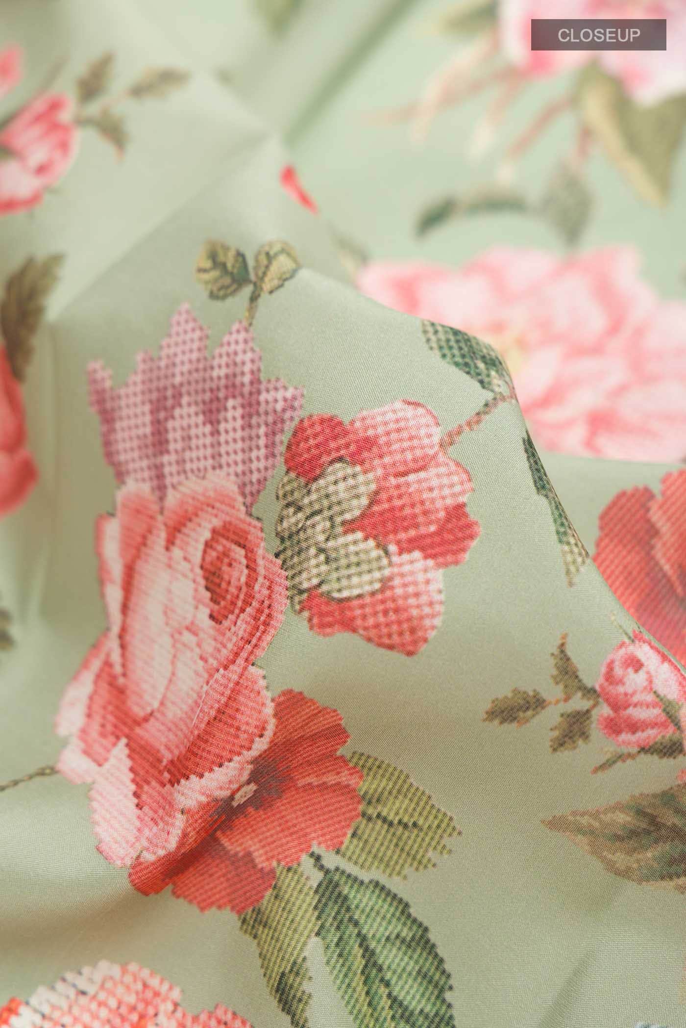 Green Printed Silk Saree