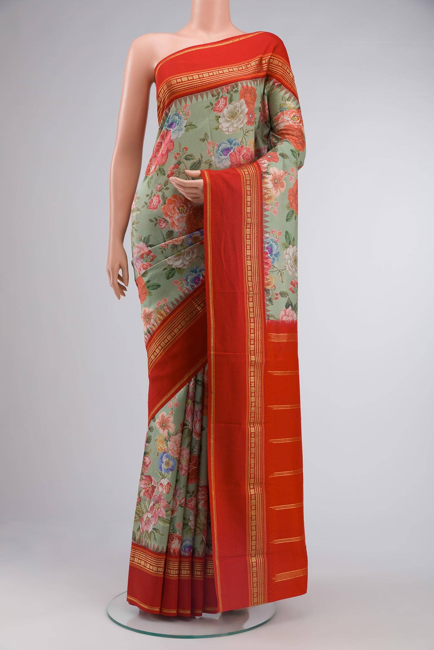 Green Printed Silk Saree