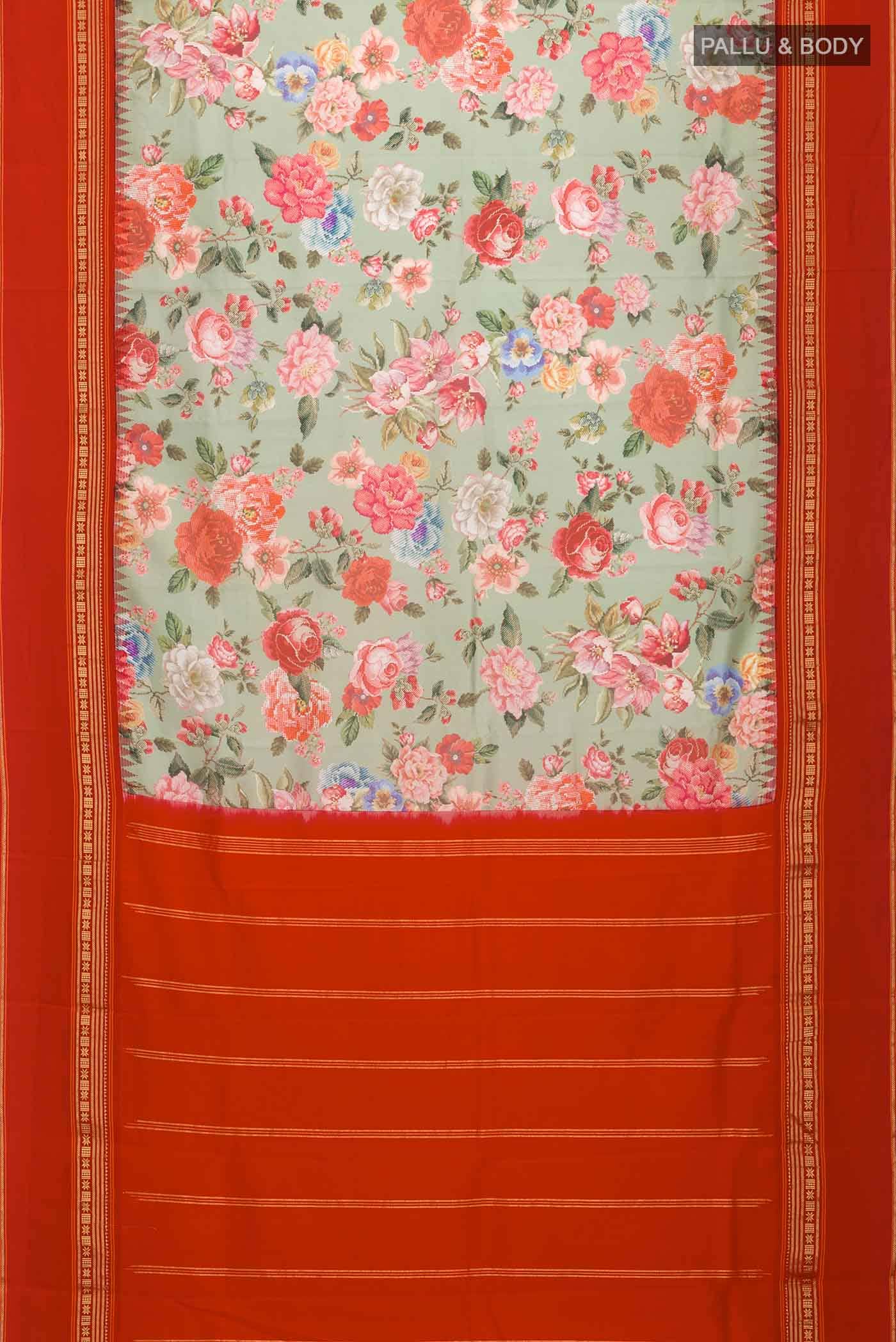 Green Printed Silk Saree