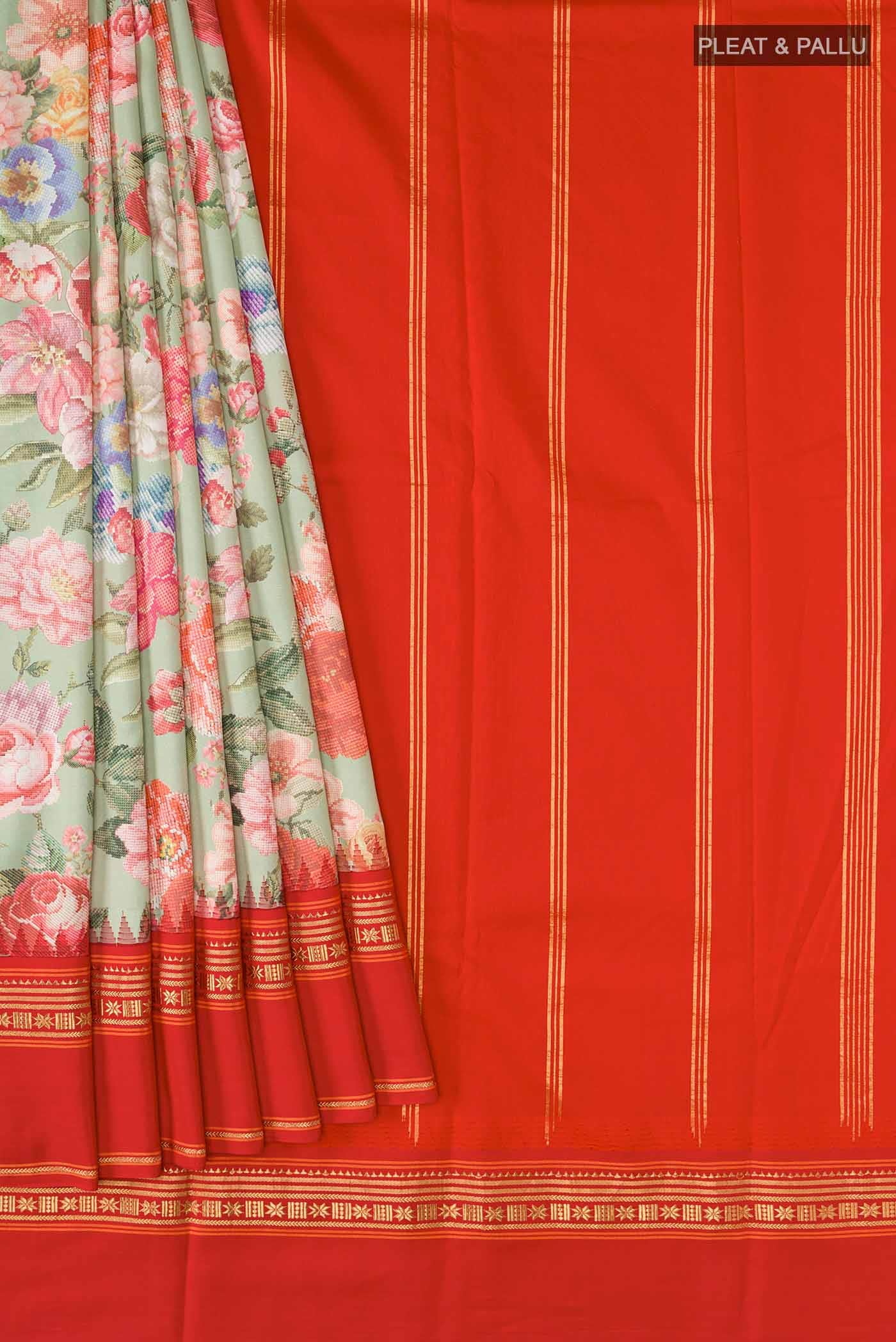 Green Printed Silk Saree