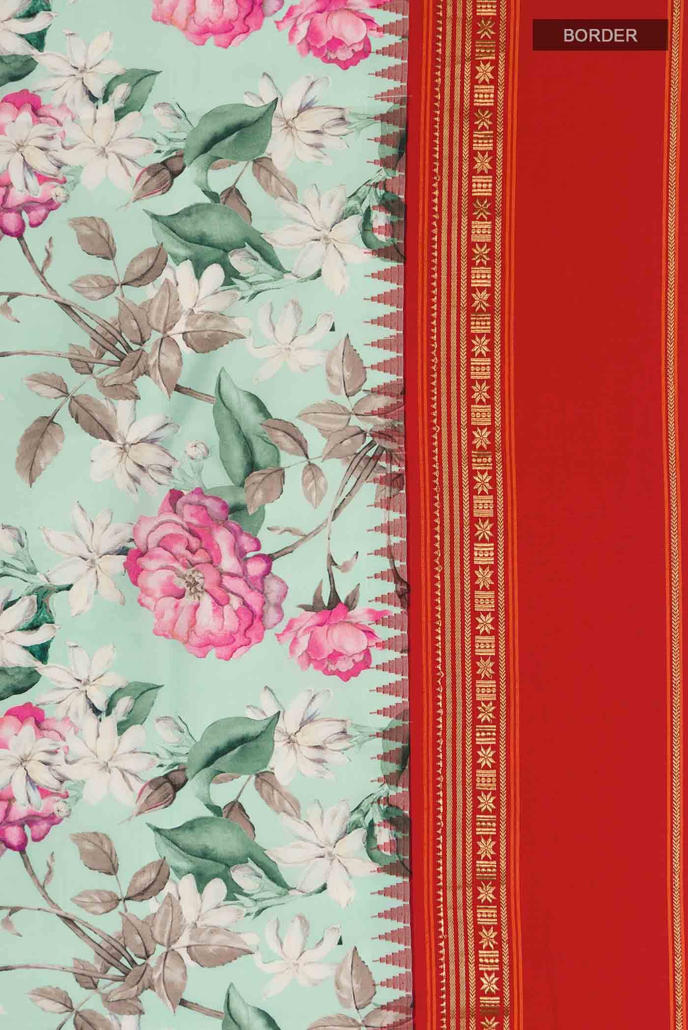 Light Green Printed Silk Saree