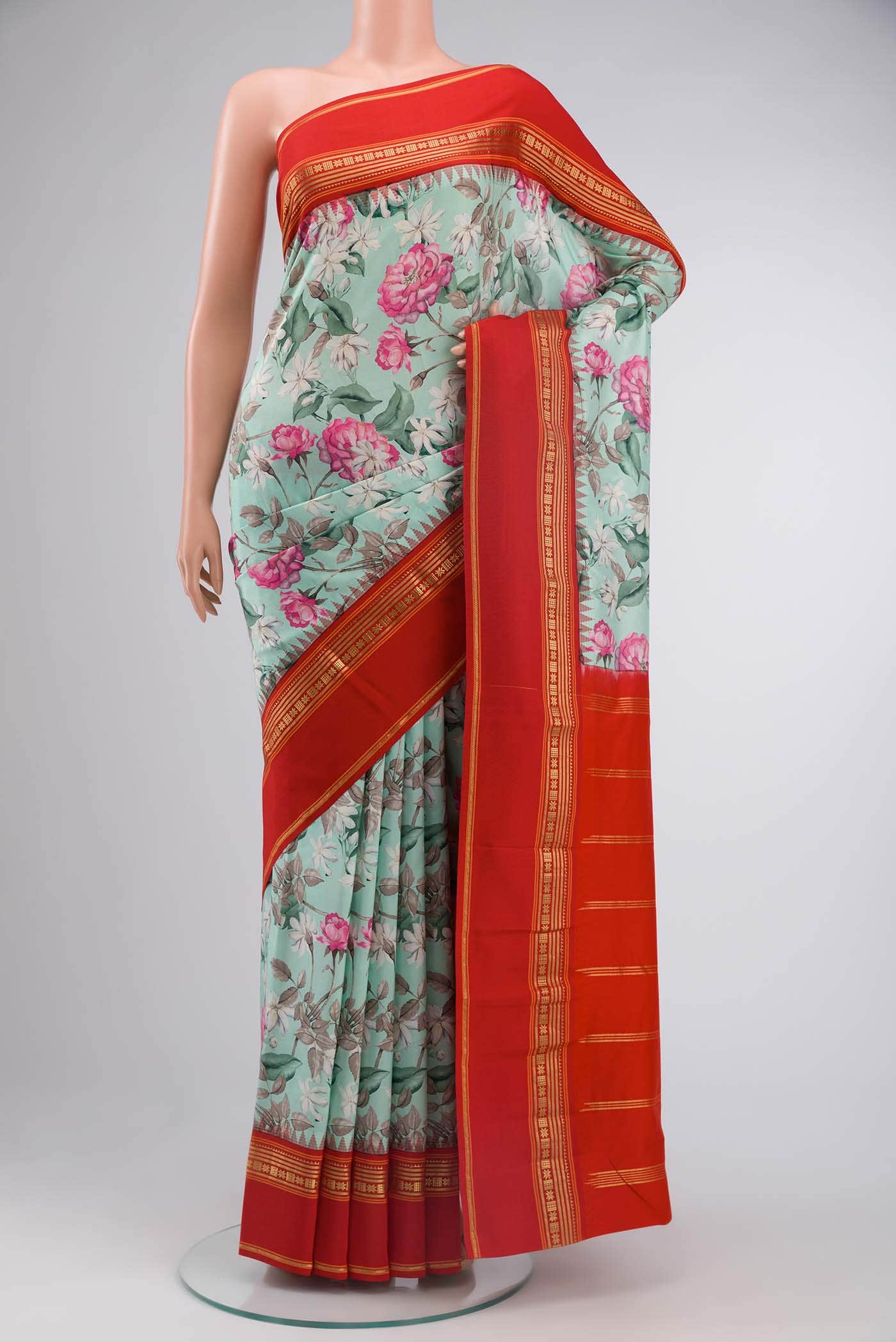 Light Green Printed Silk Saree