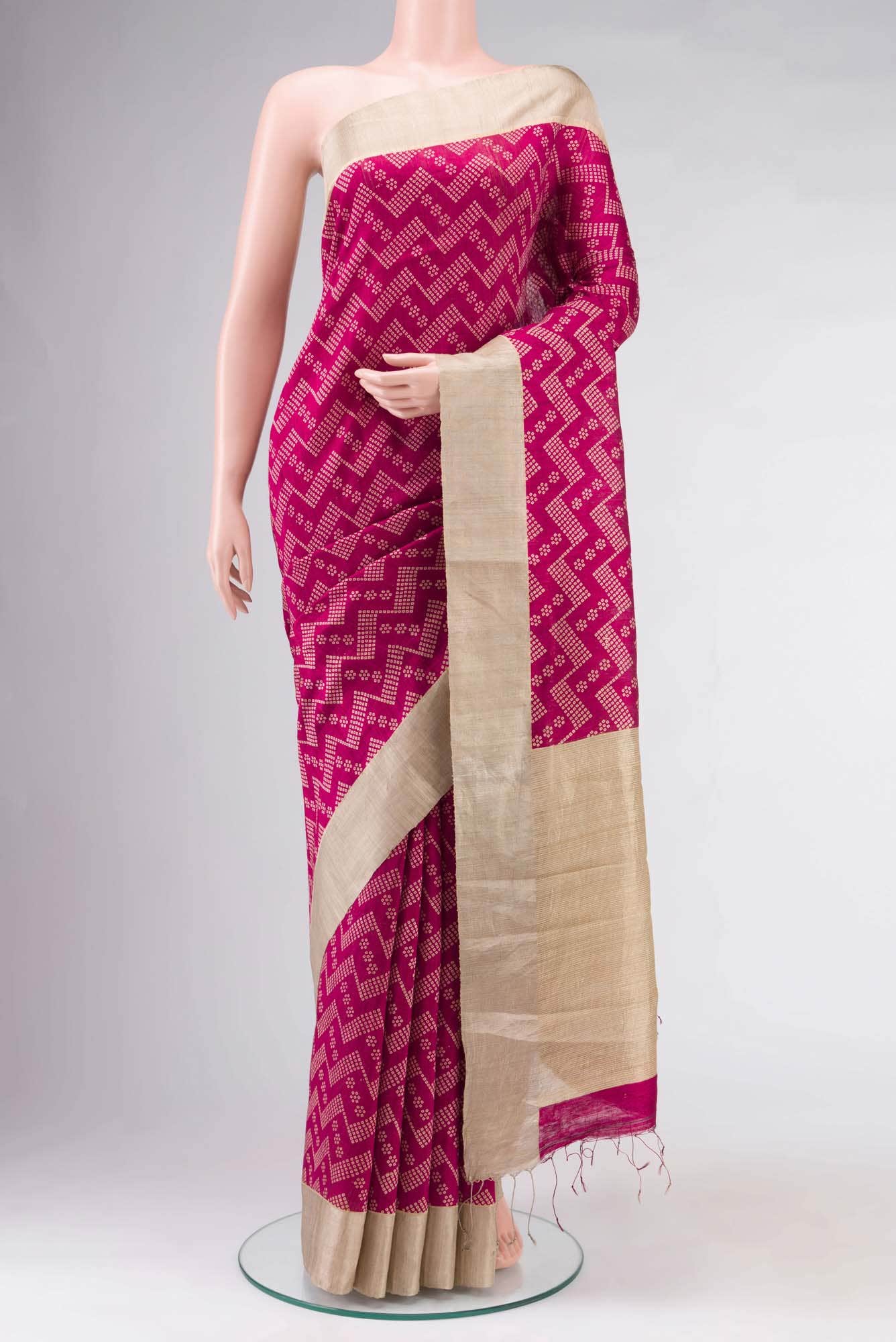 Dark Pink Bhagalpuri Tussar Silk Saree