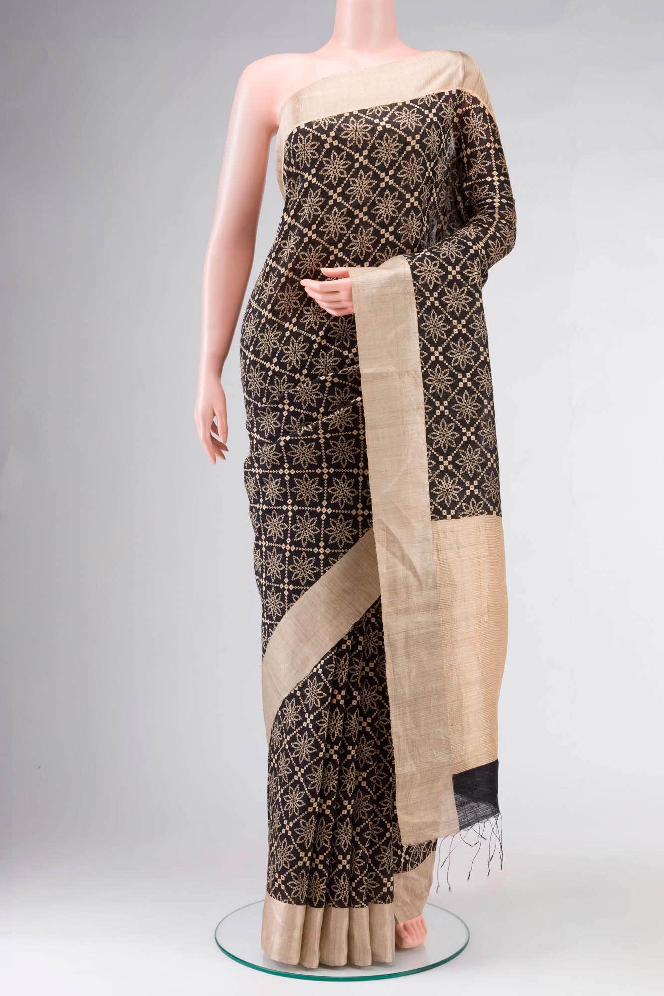Black Bhagalpuri Tussar Silk Saree