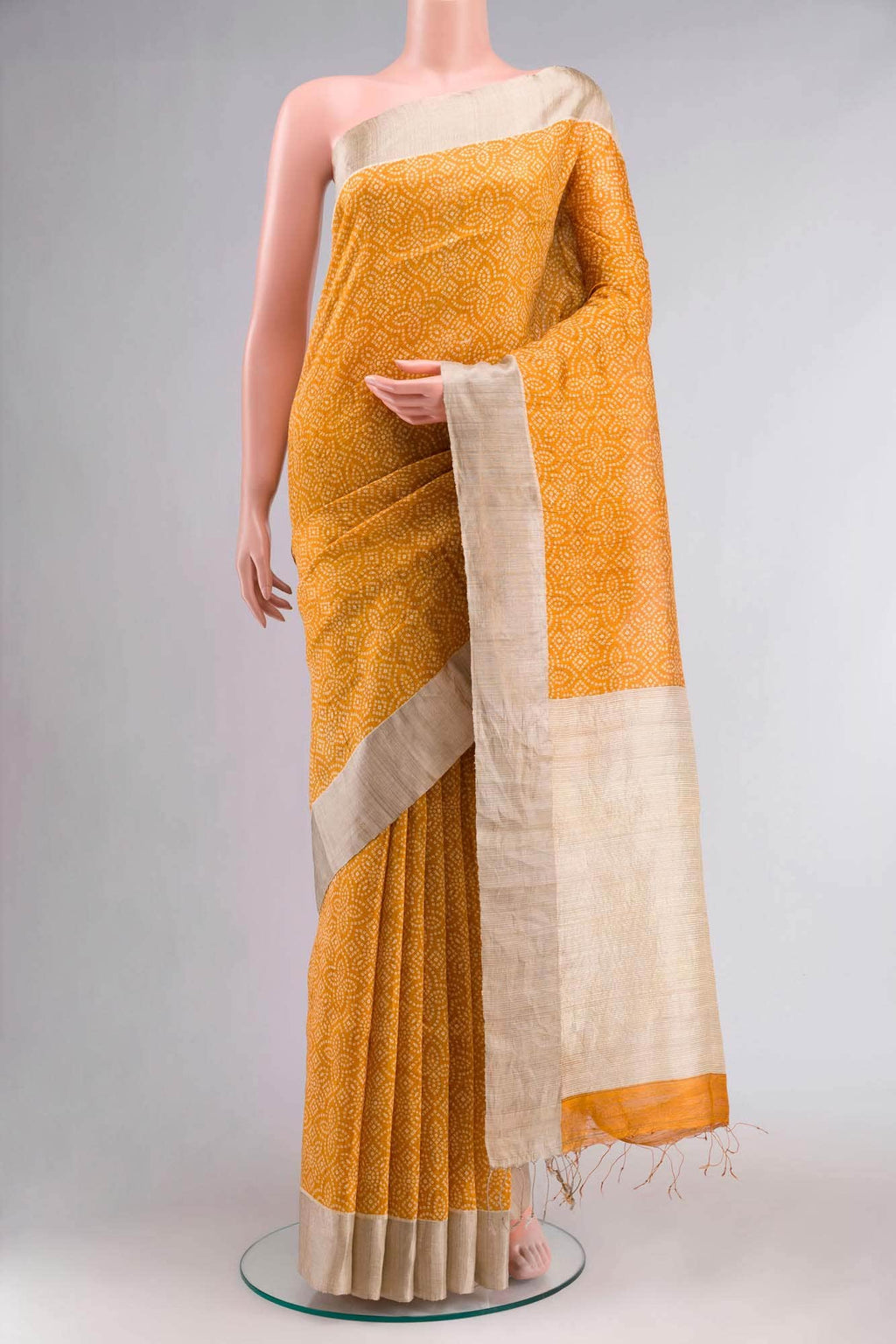 Yellow Bhagalpuri Tussar Silk Saree