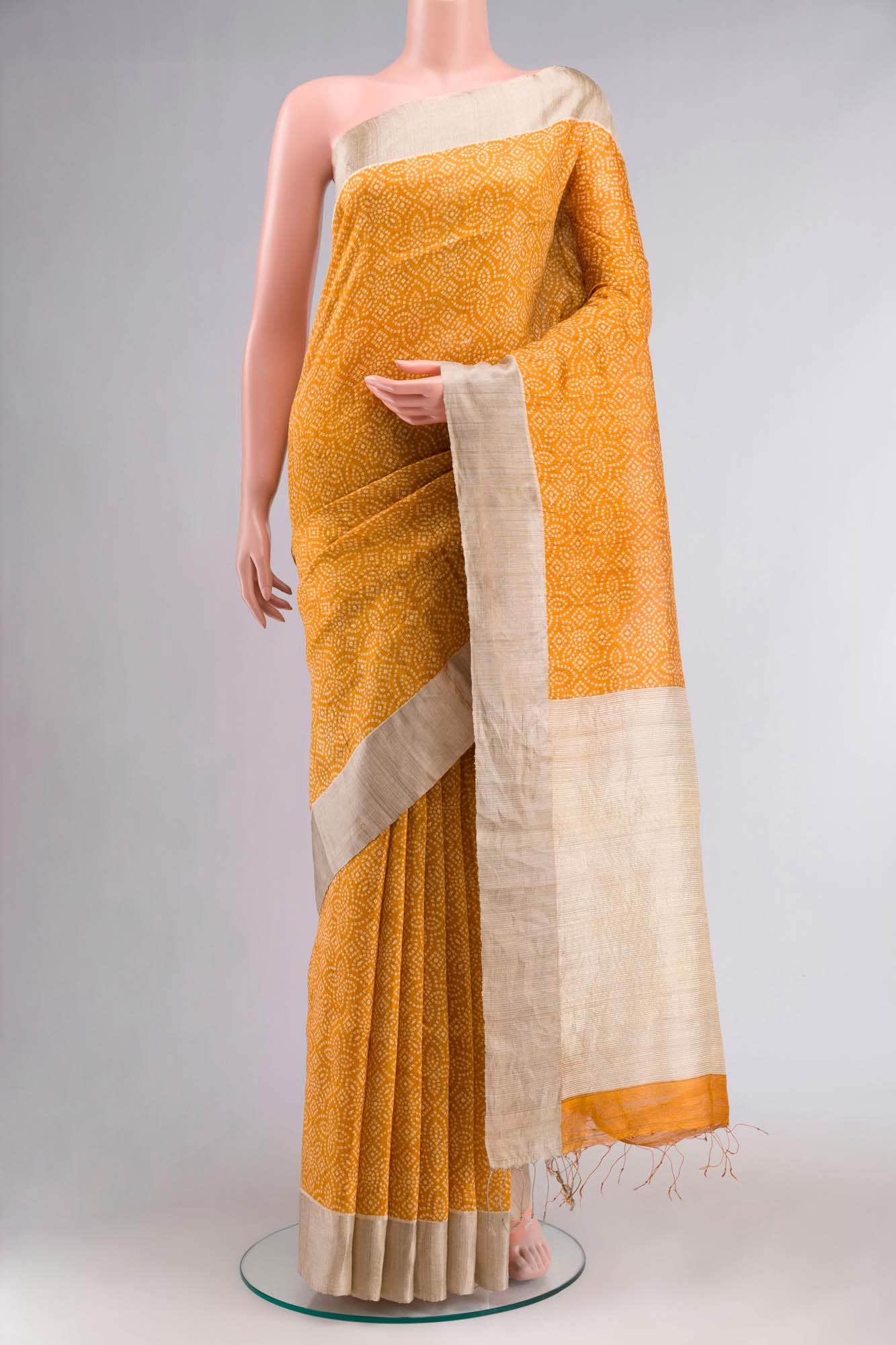 Yellow Bhagalpuri Tussar Silk Saree