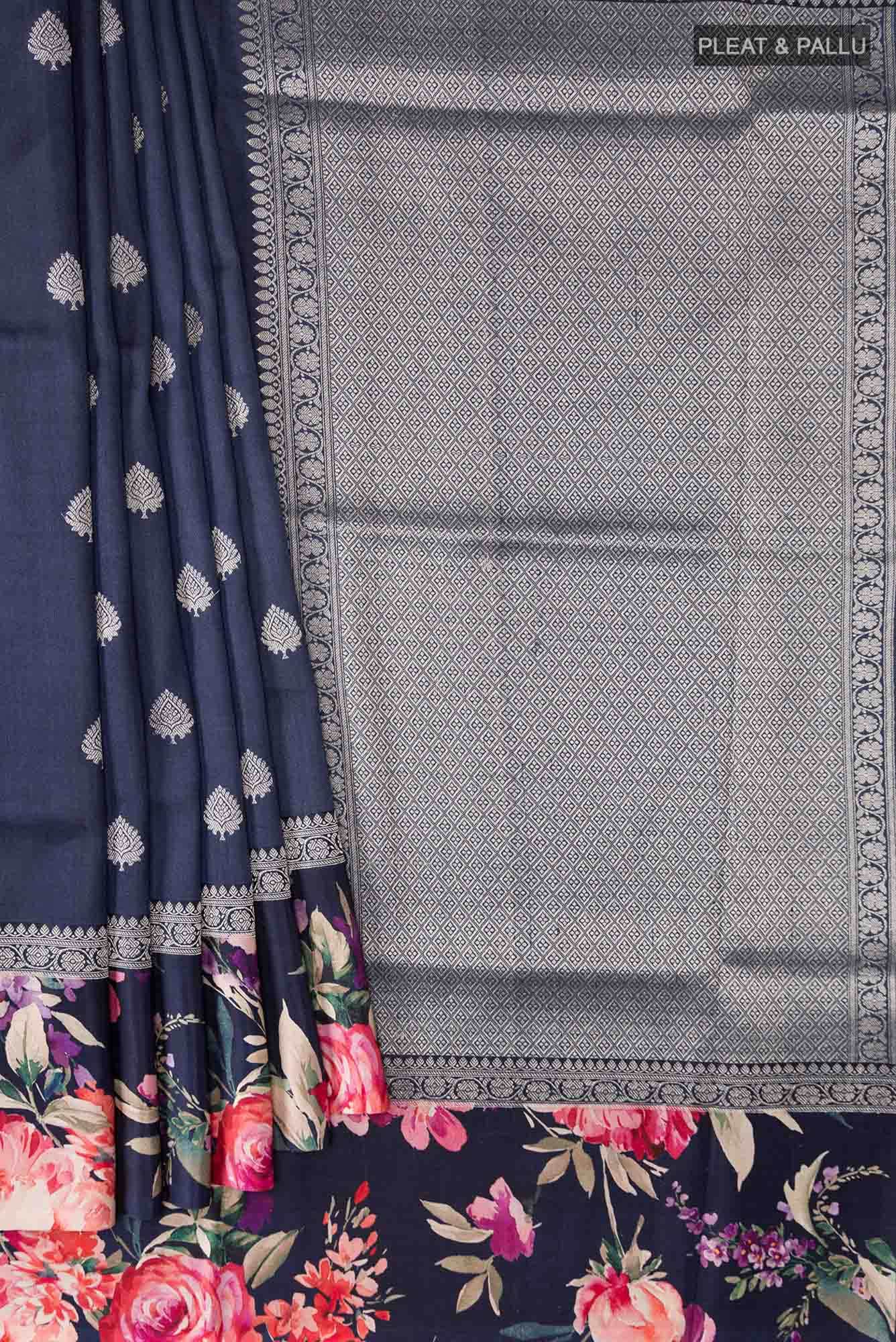 Blue Bhagalpuri Tussar Silk Saree