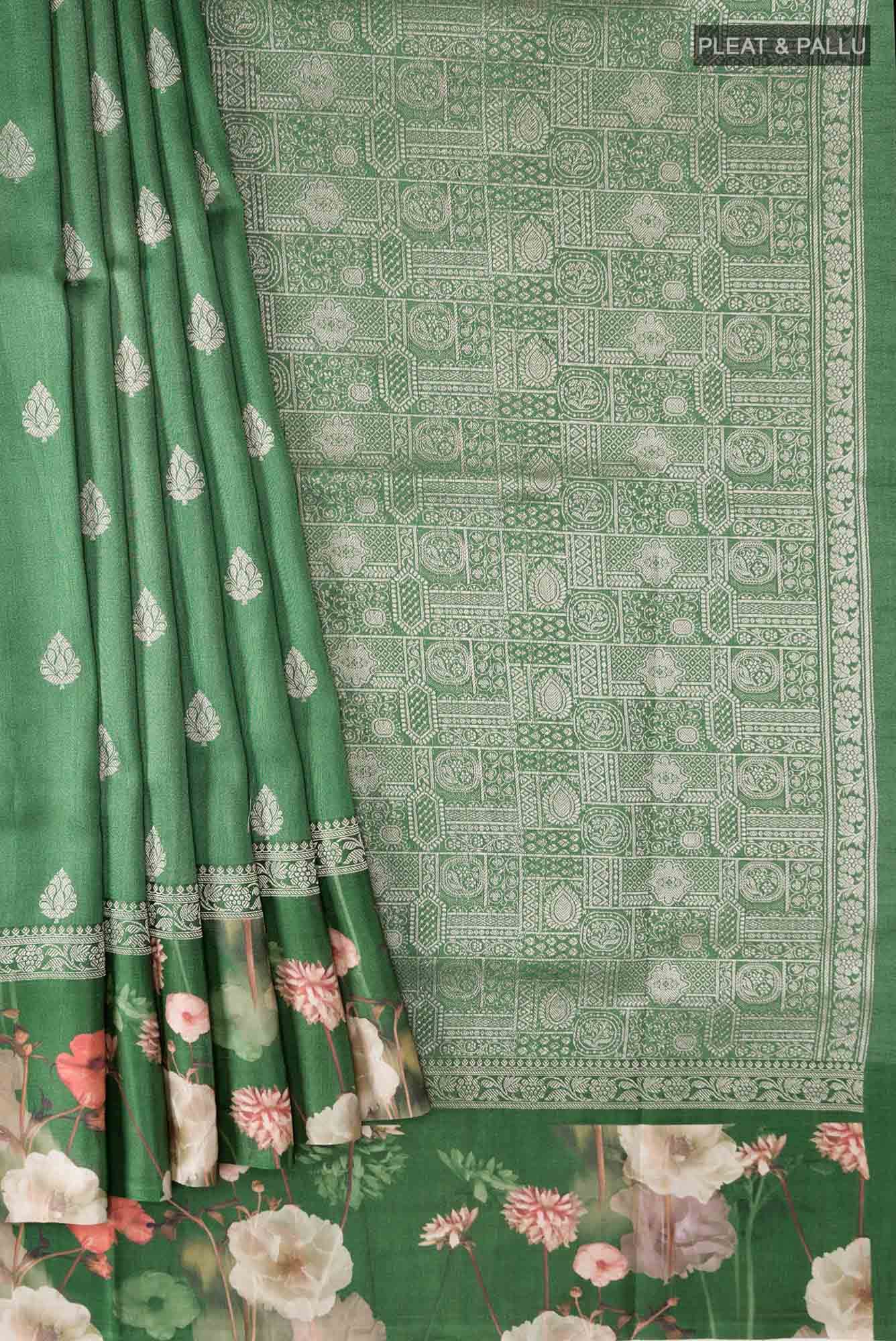 Green Bhagalpuri Tussar Silk Saree