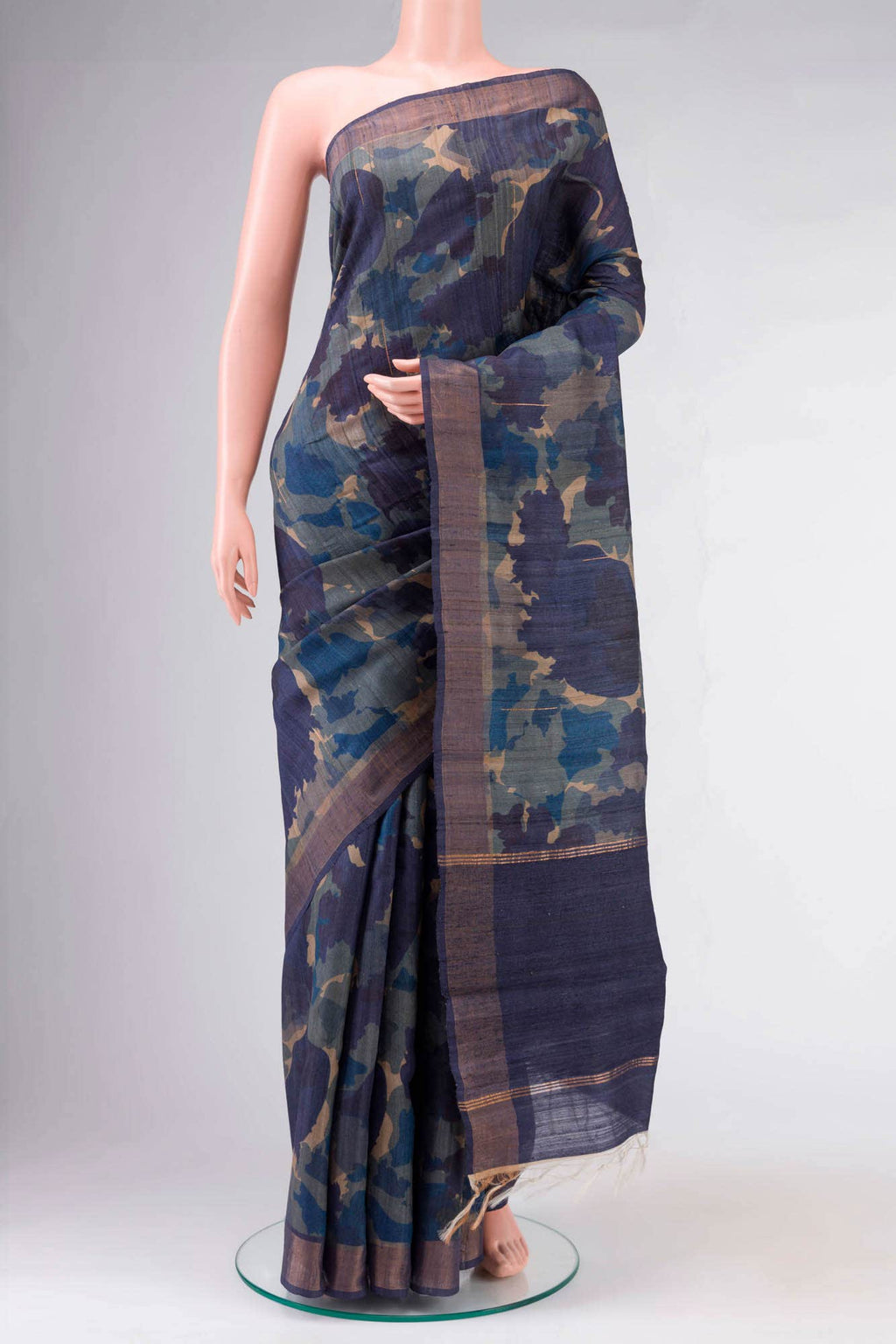 Blue Bhagalpuri Tussar Silk Saree