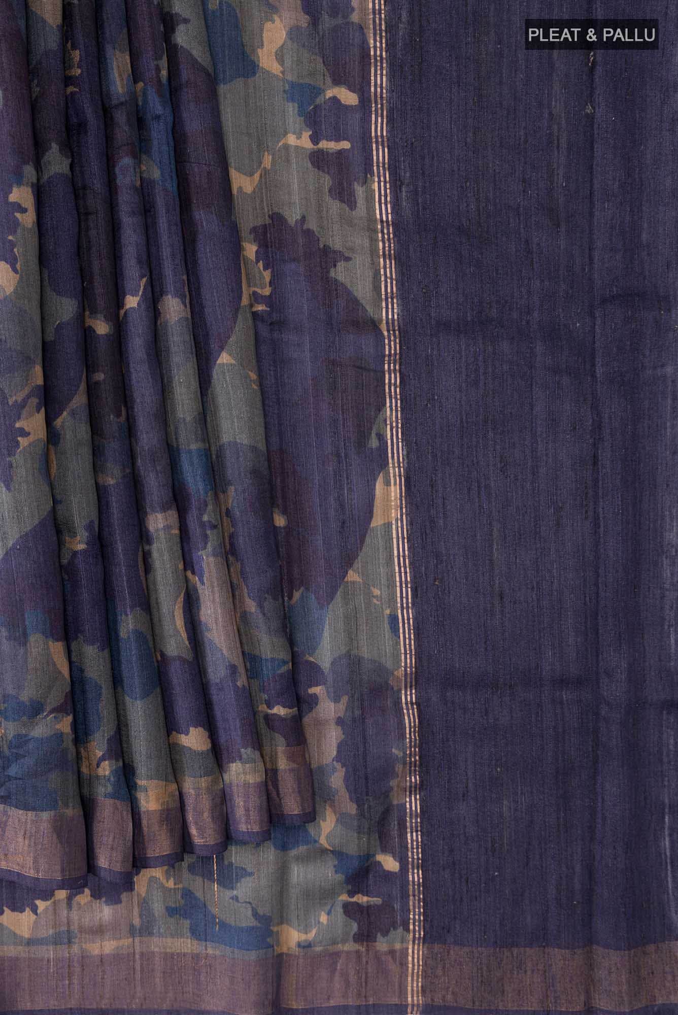 Blue Bhagalpuri Tussar Silk Saree