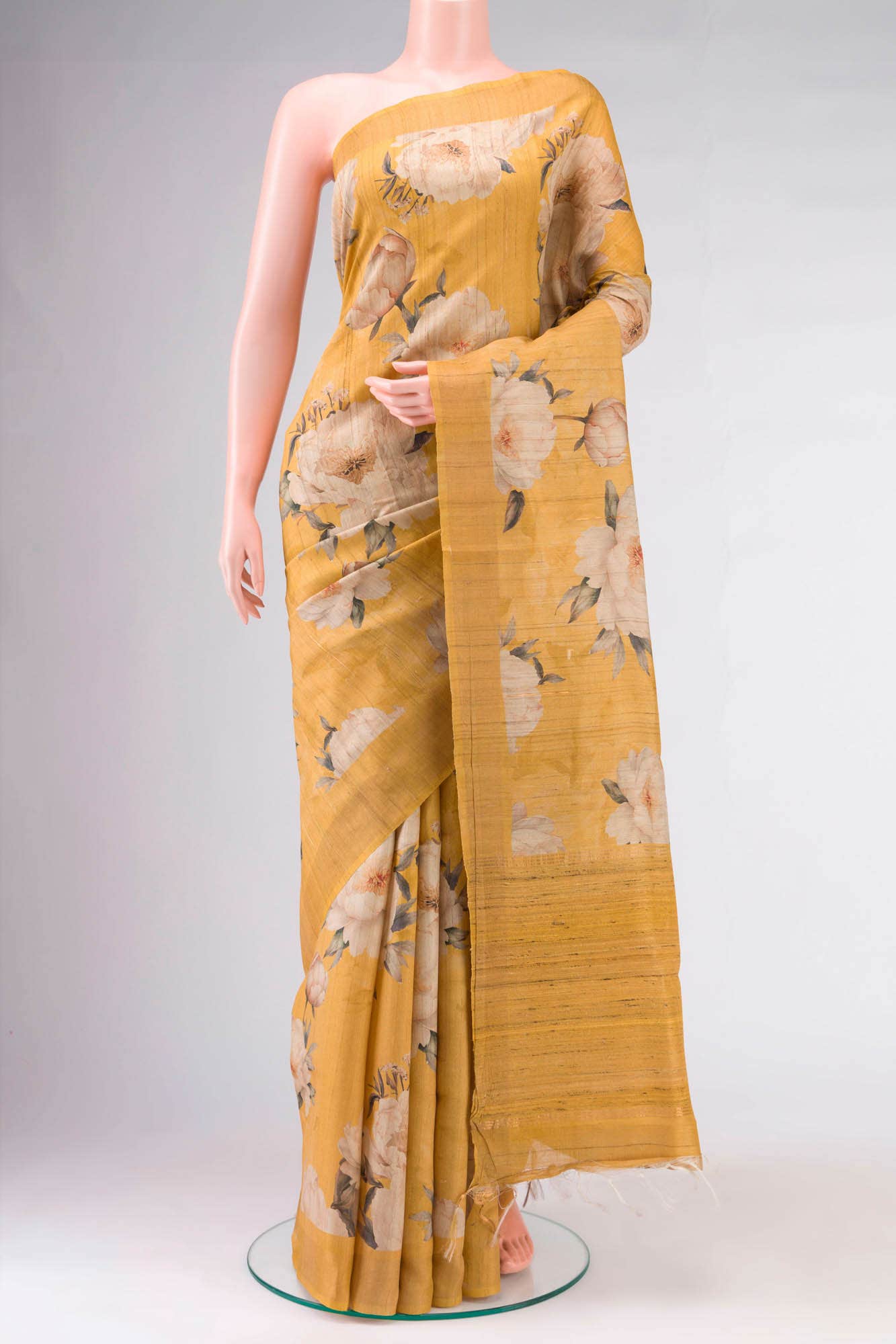 Yellow Bhagalpuri Tussar Silk Saree