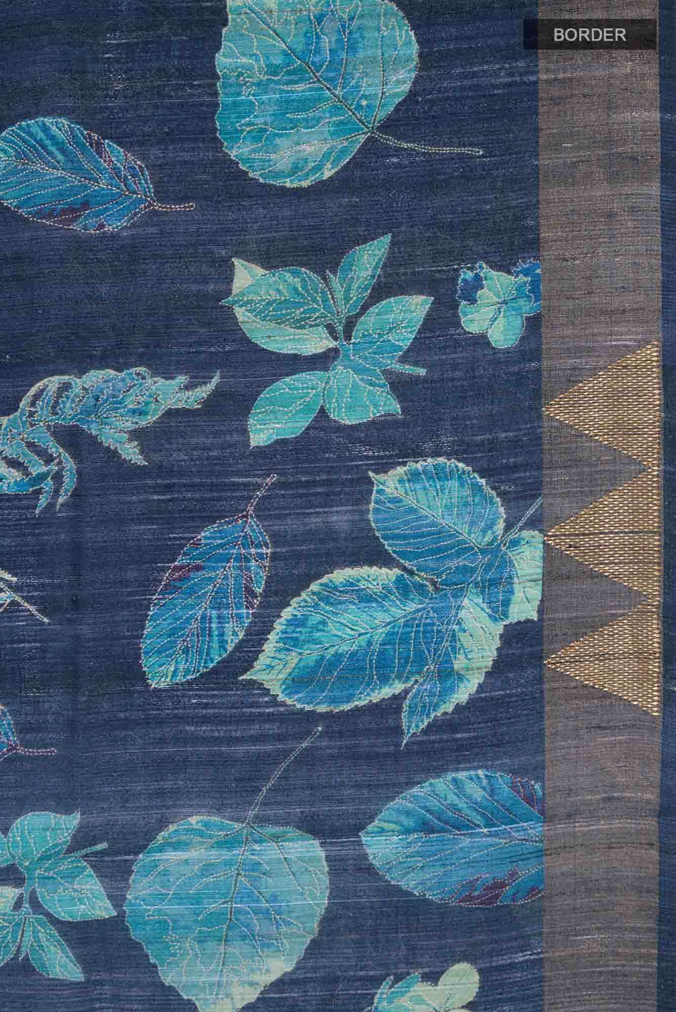 Blue Bhagalpuri Tussar Silk Saree