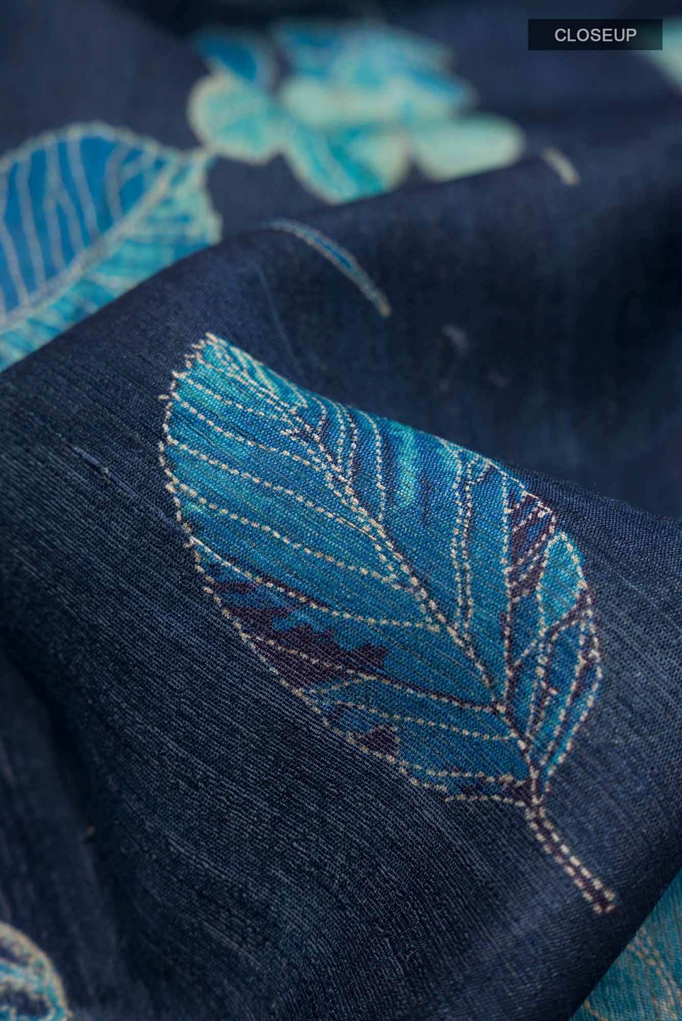 Blue Bhagalpuri Tussar Silk Saree