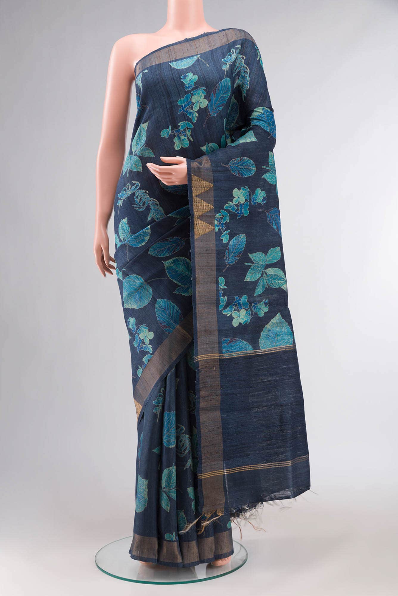 Blue Bhagalpuri Tussar Silk Saree