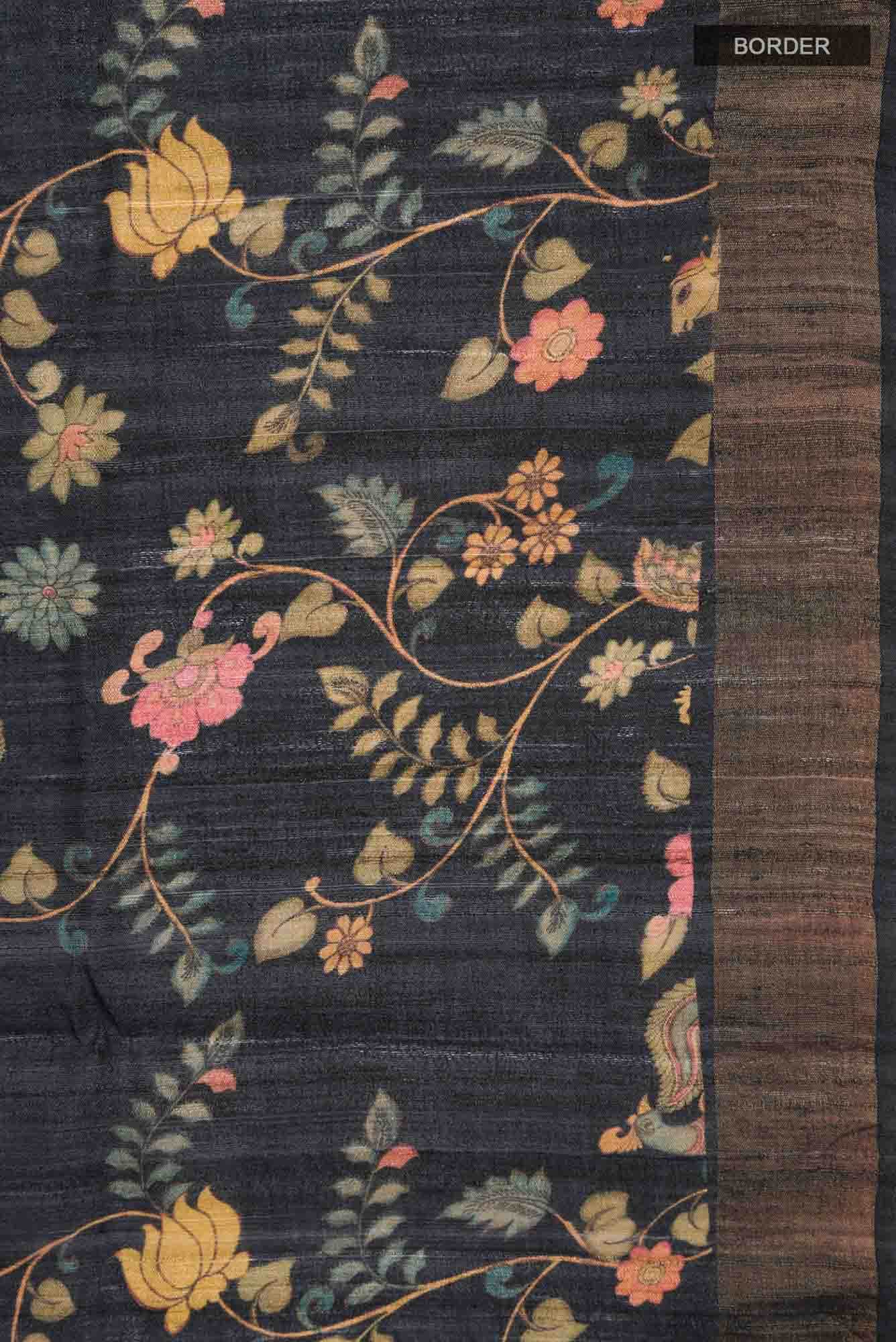 Black Bhagalpuri Tussar Silk Saree