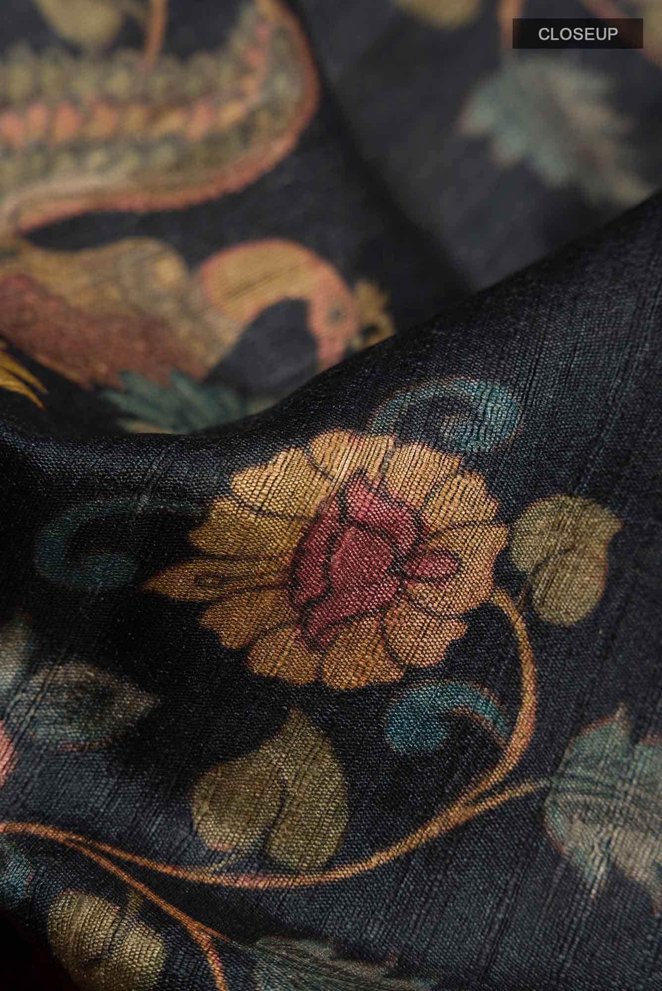 Black Bhagalpuri Tussar Silk Saree