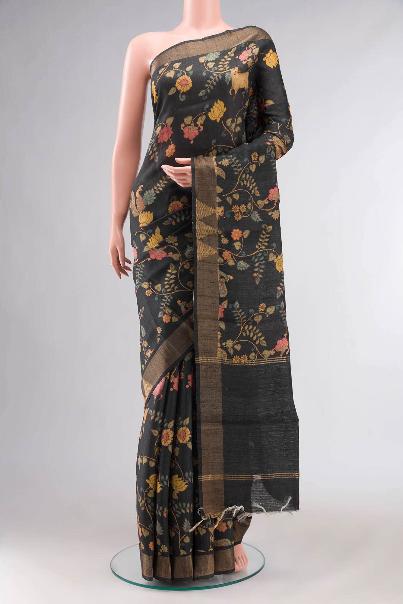 Black Bhagalpuri Tussar Silk Saree