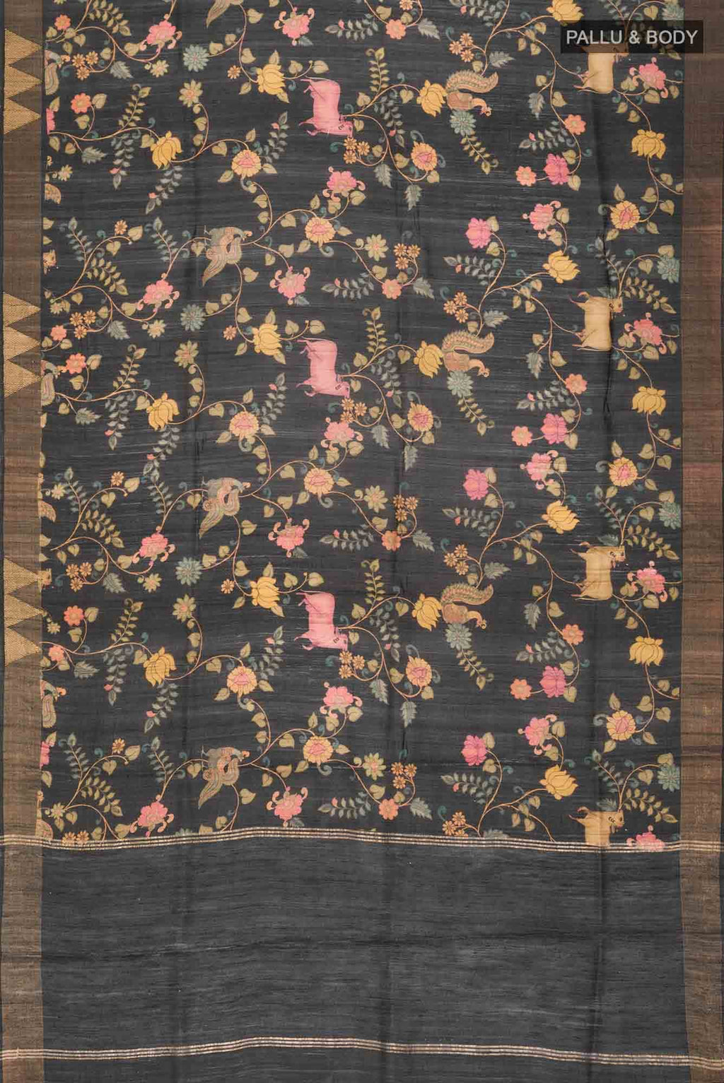 Black Bhagalpuri Tussar Silk Saree