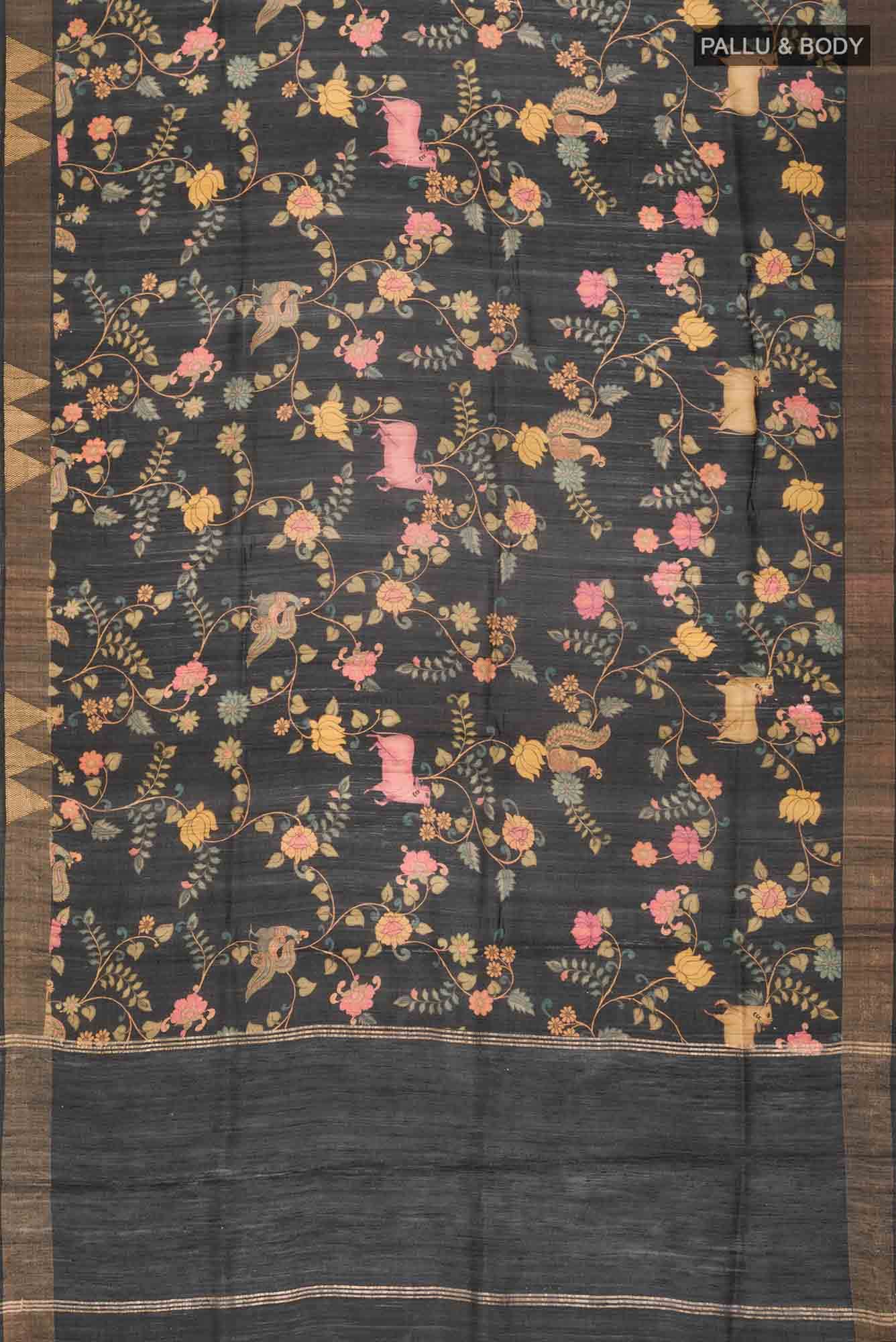 Black Bhagalpuri Tussar Silk Saree