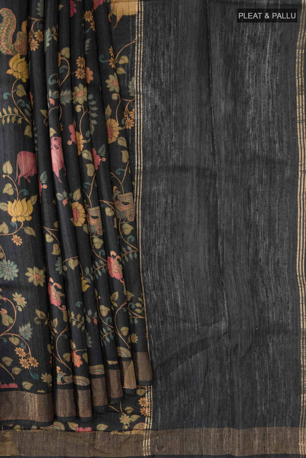 Black Bhagalpuri Tussar Silk Saree