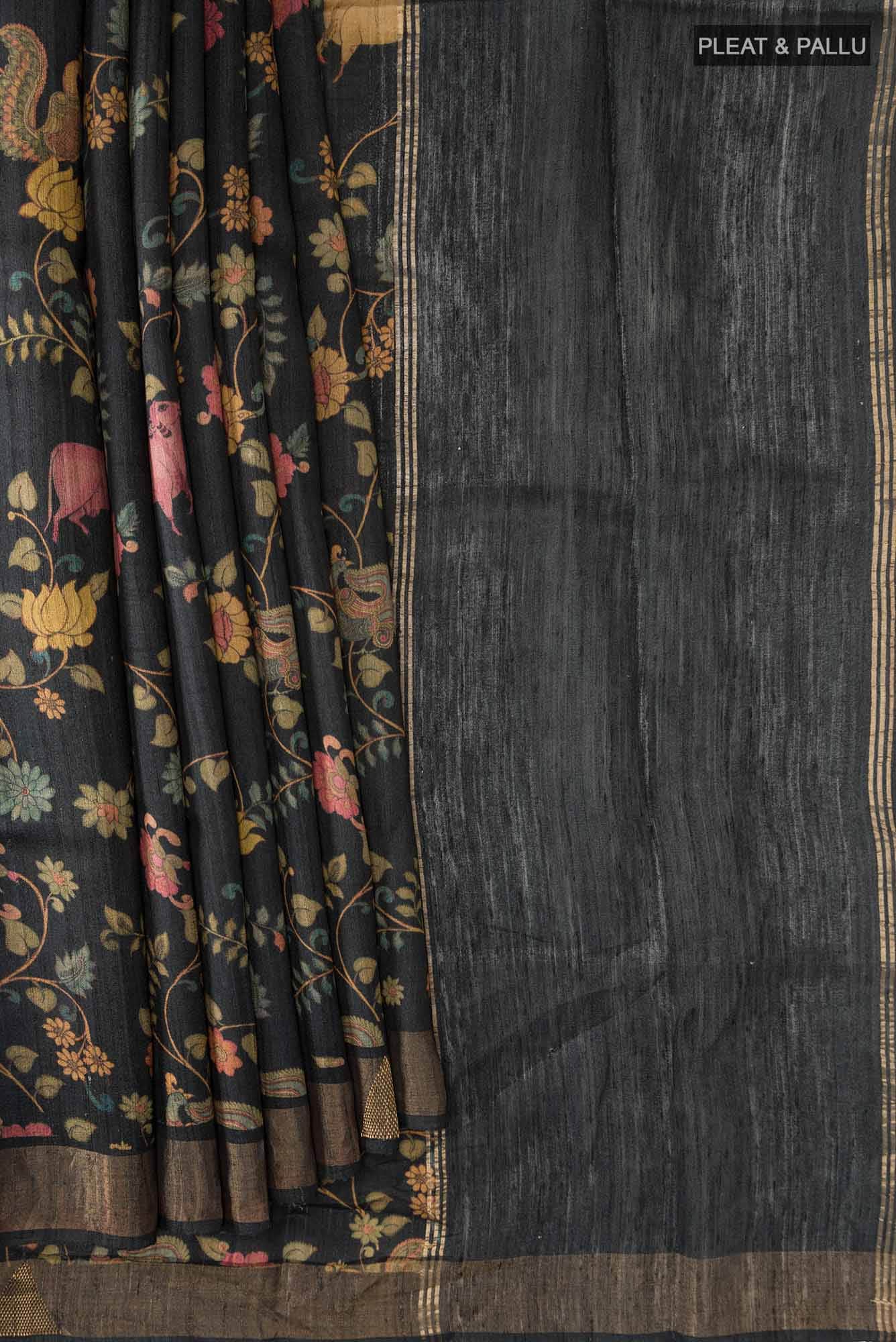 Black Bhagalpuri Tussar Silk Saree