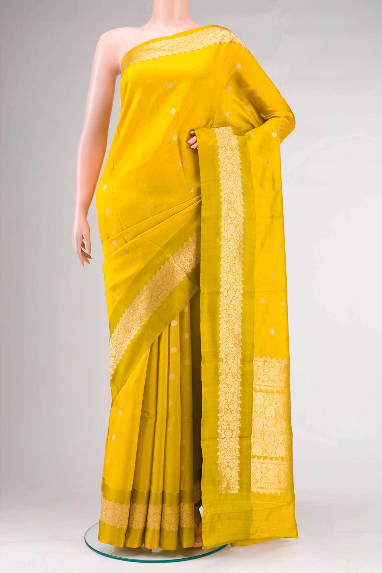 Yellow Banarasi Katan Silk Saree