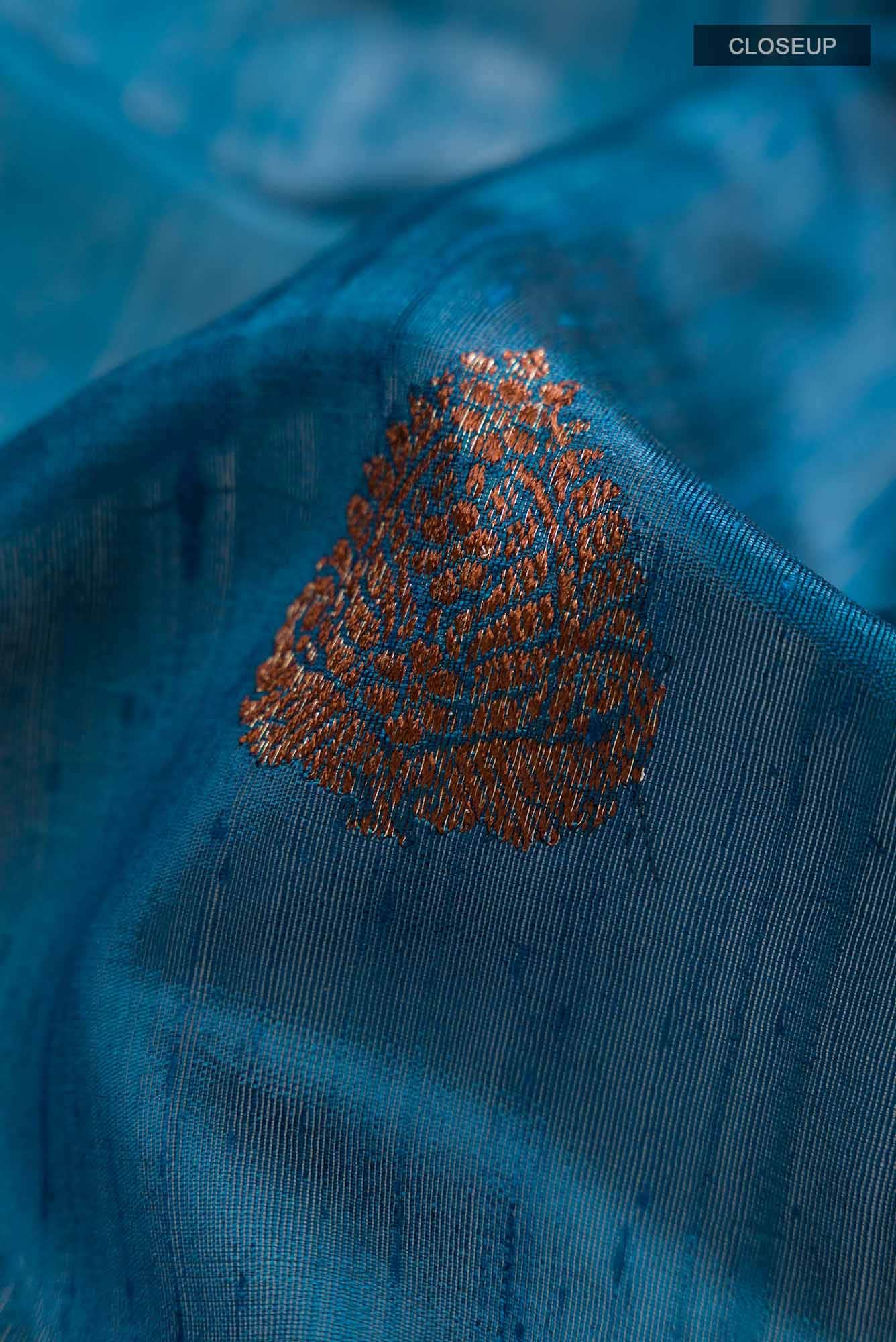 Blue Banarasi Tussar Silk Saree