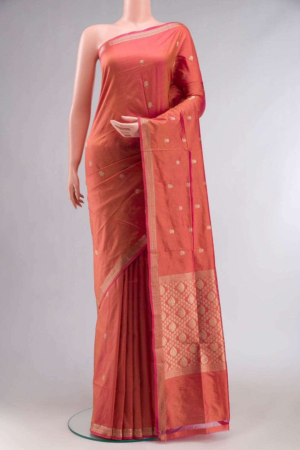 Orange with Pink Dual Tone Banarasi Katan Silk Saree