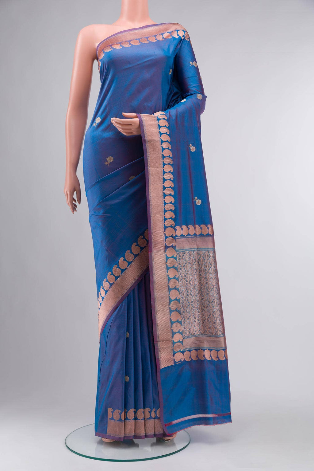 Blue with Red Dual Tone Banarasi Katan Silk Saree