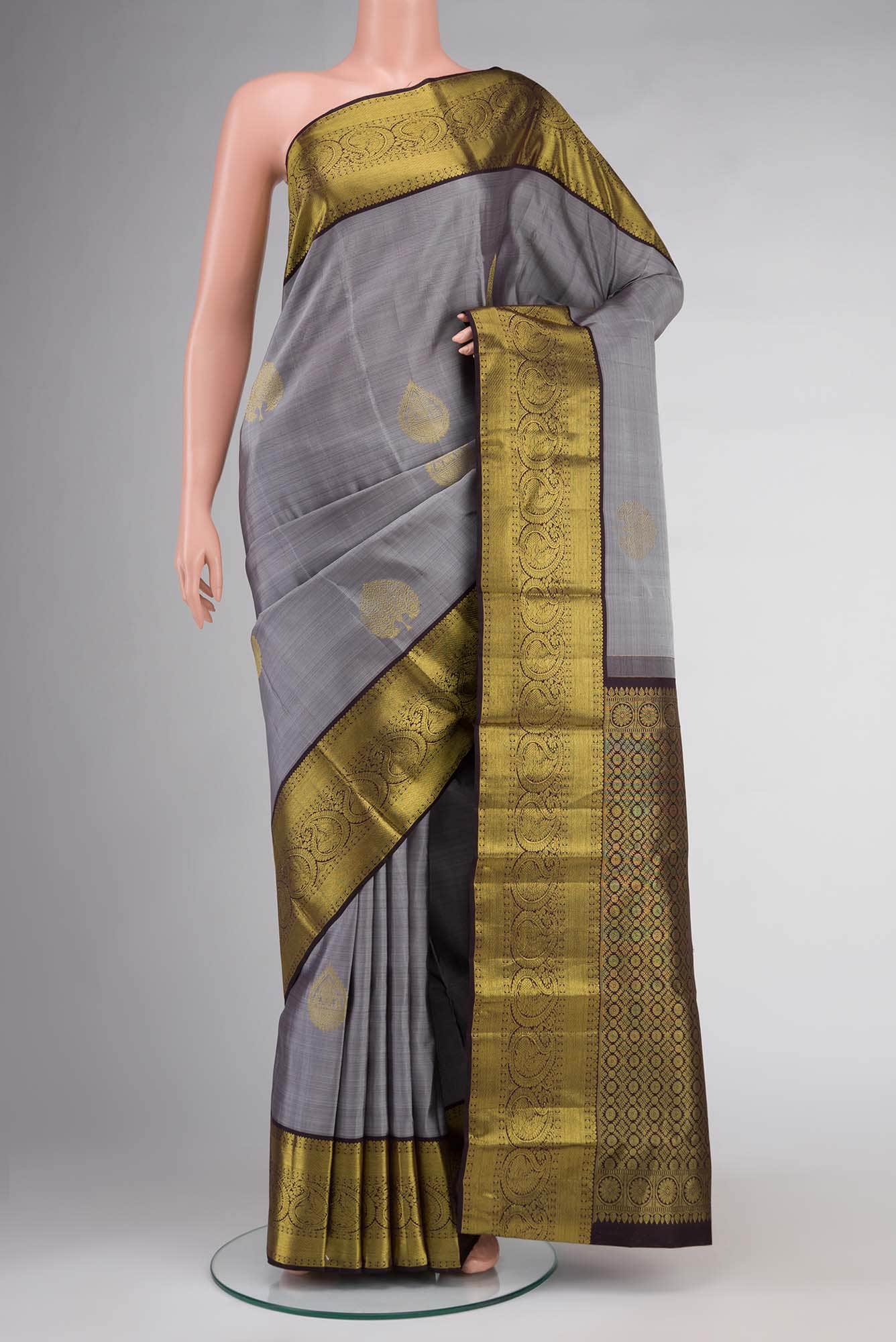 Grey Kanchipuram Silk Saree