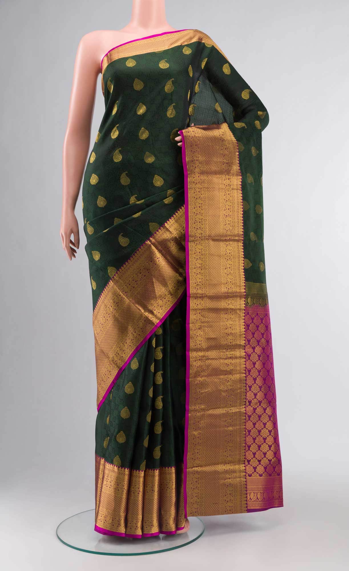 Bottle Green Kanchipuram Silk Saree