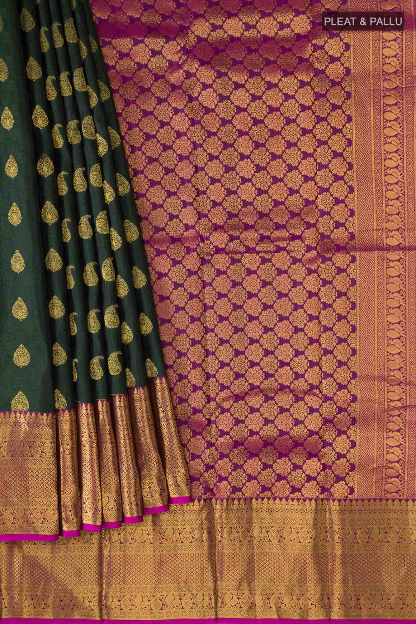 Bottle Green Kanchipuram Silk Saree