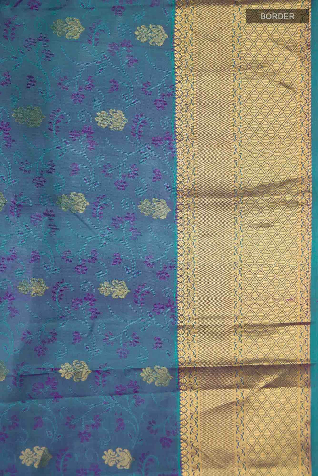 Blue with Purple Dual Tone Kanchipuram Silk Saree