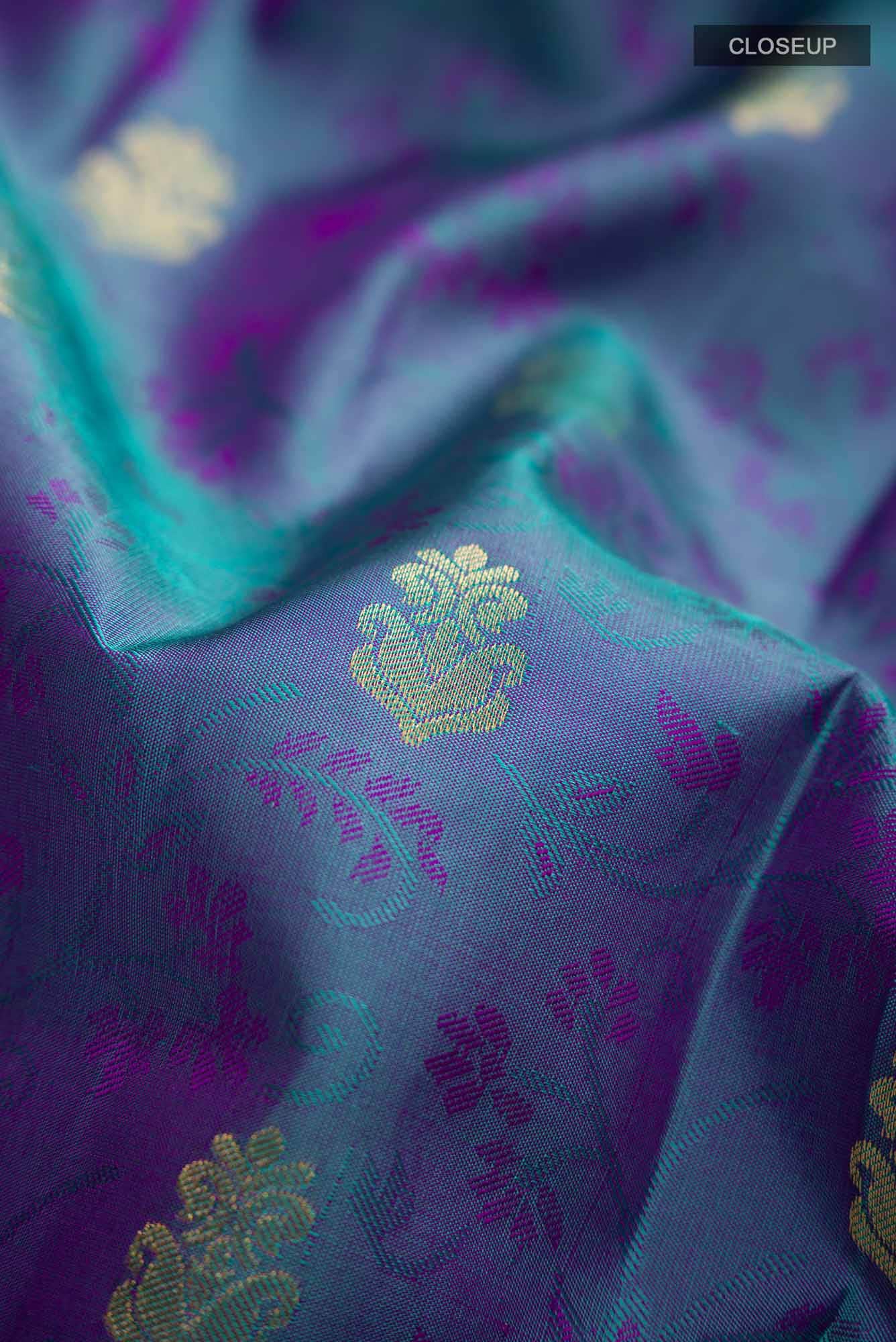 Blue with Purple Dual Tone Kanchipuram Silk Saree
