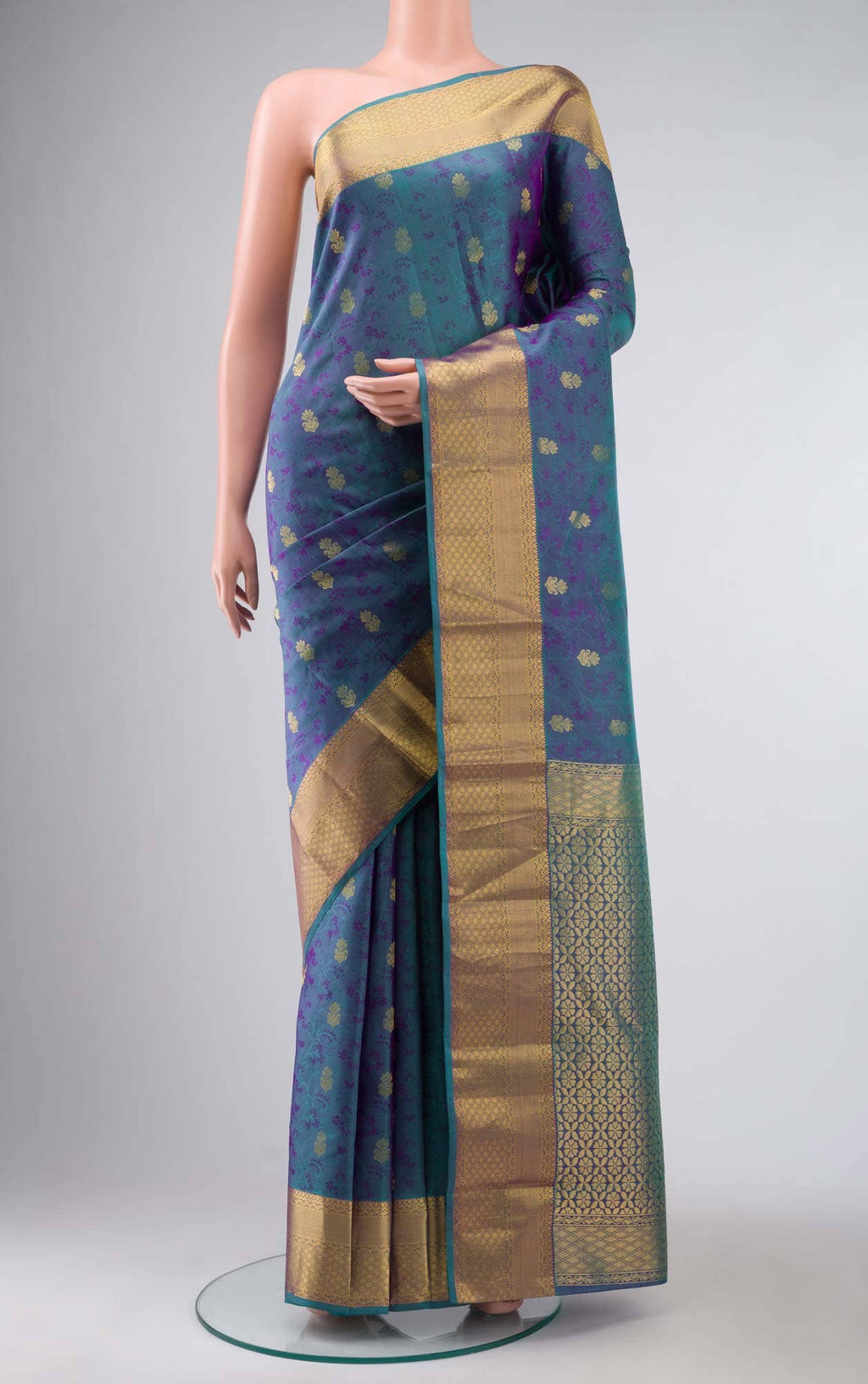 Blue with Purple Dual Tone Kanchipuram Silk Saree