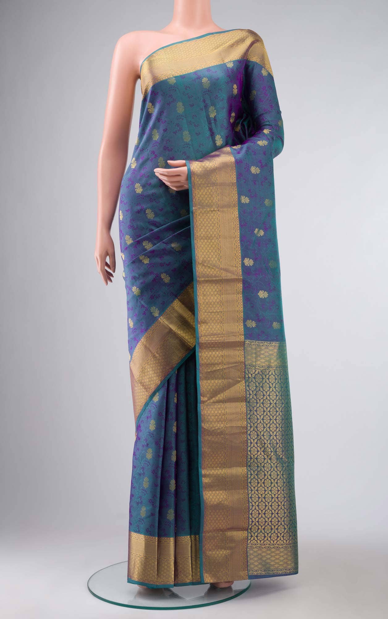 Blue with Purple Dual Tone Kanchipuram Silk Saree