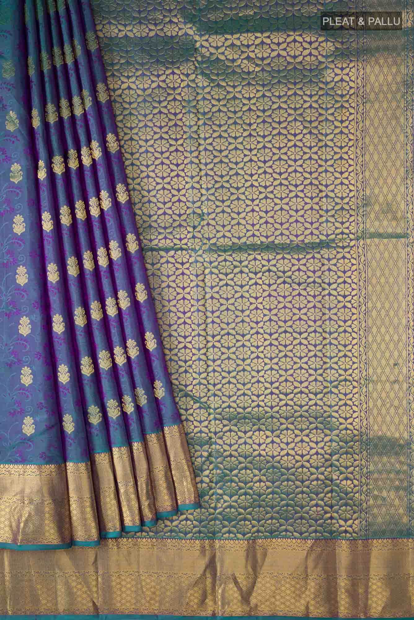 Blue with Purple Dual Tone Kanchipuram Silk Saree
