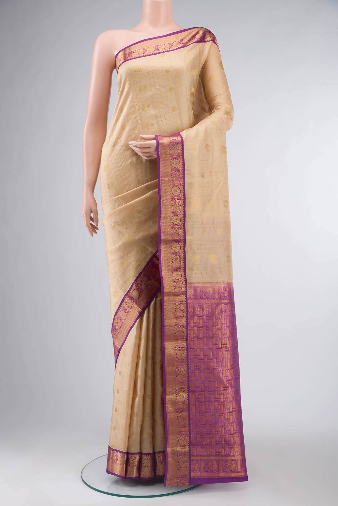 Beige Kanchipuram Silk Saree