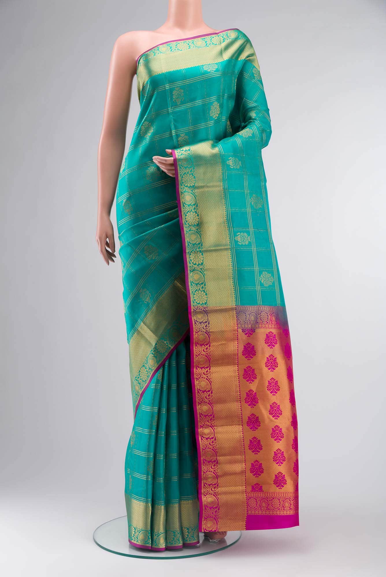 Turquoise Kanchipuram Silk Saree