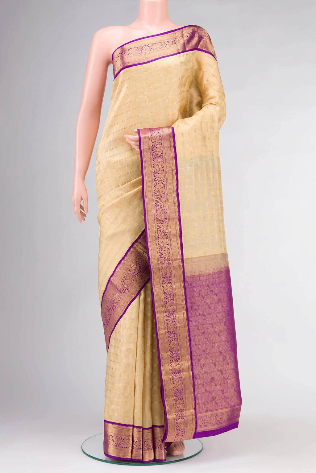 Beige Kanchipuram Silk Saree
