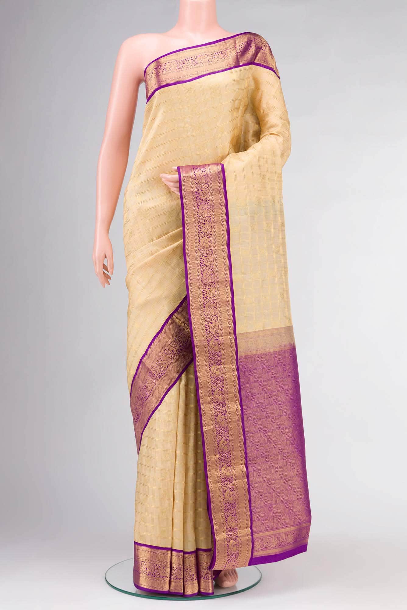 Beige Kanchipuram Silk Saree