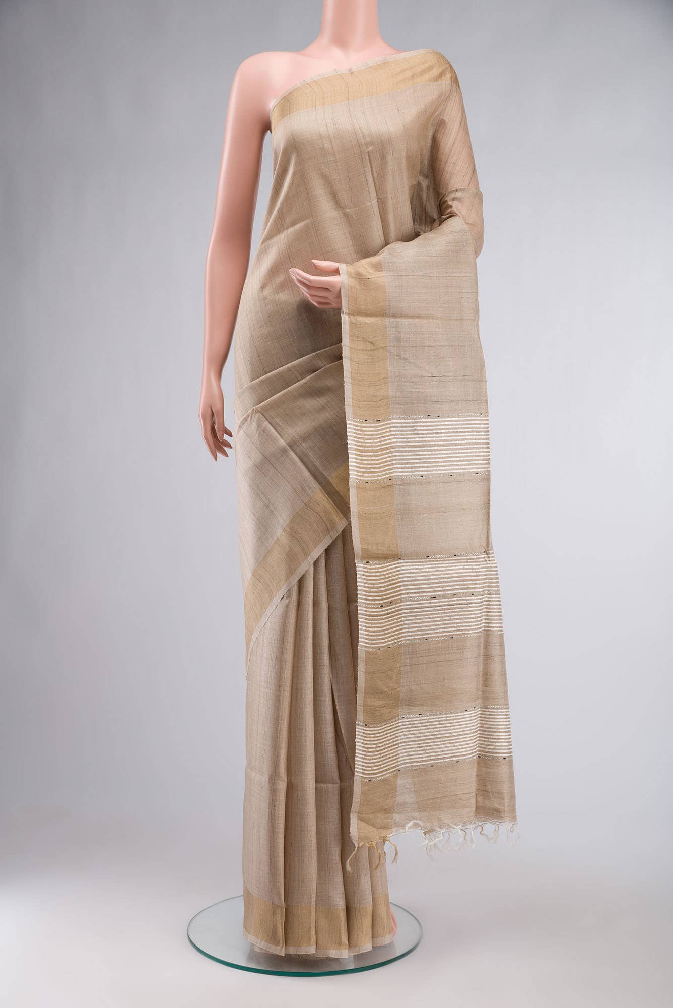 Beige Bhagalpuri Tussar Silk Saree