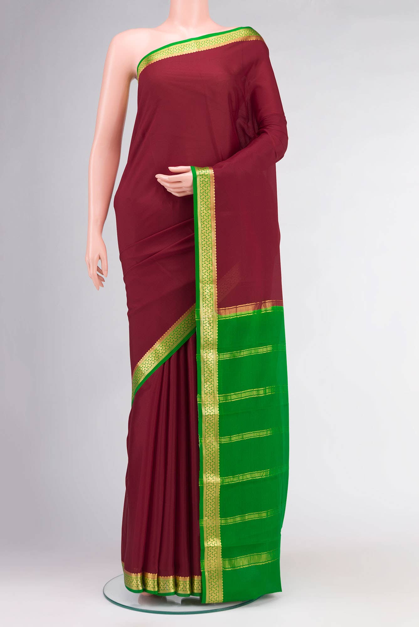 Maroon Mysore Crepe Saree