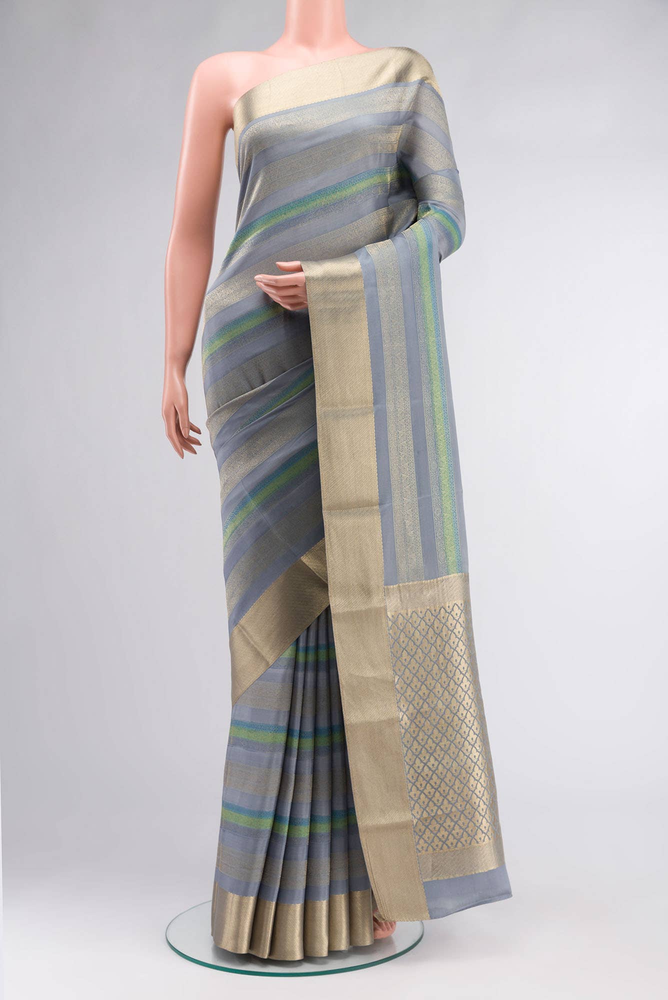 Grey Mysore Crepe Saree