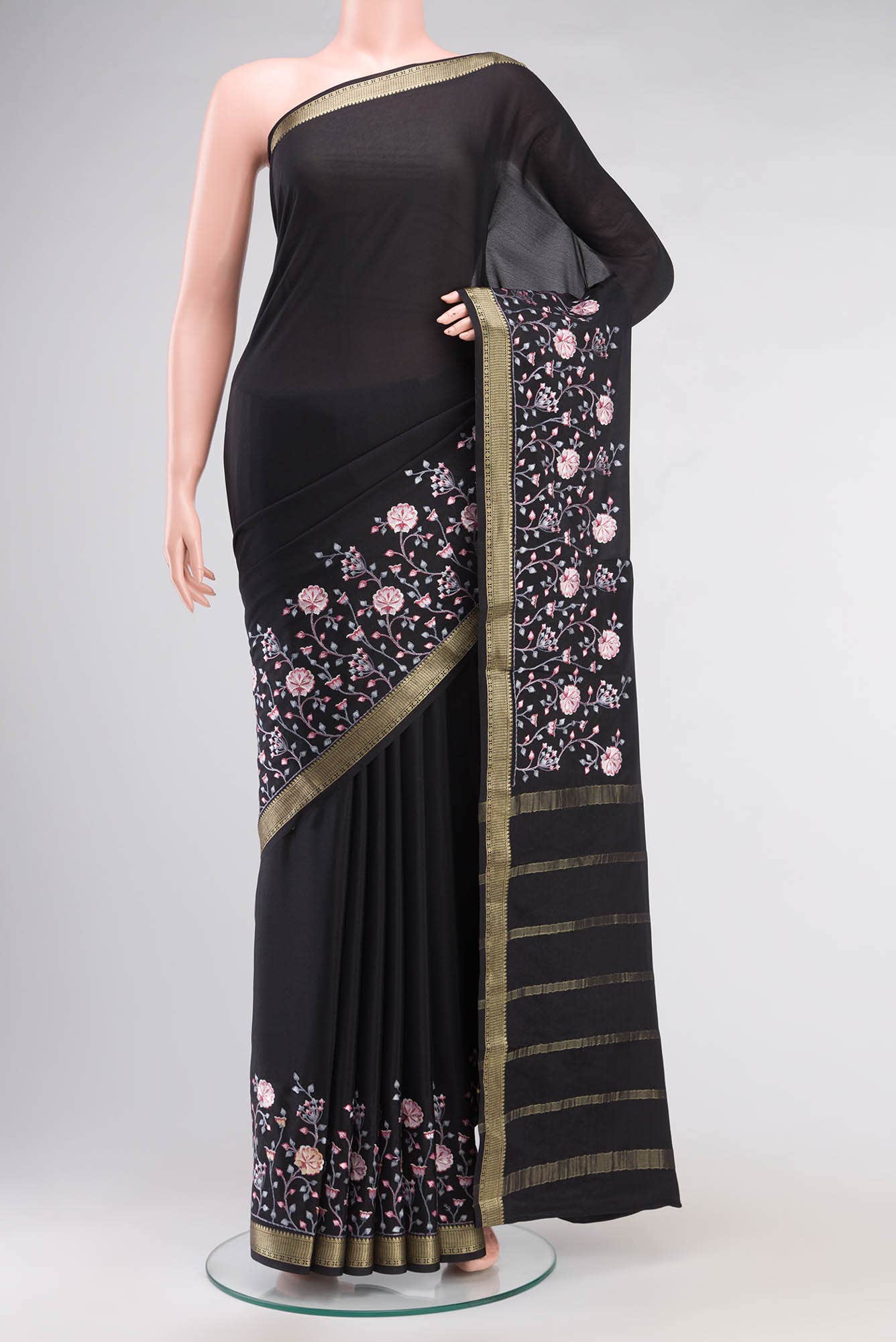 Black Mysore Crepe Saree